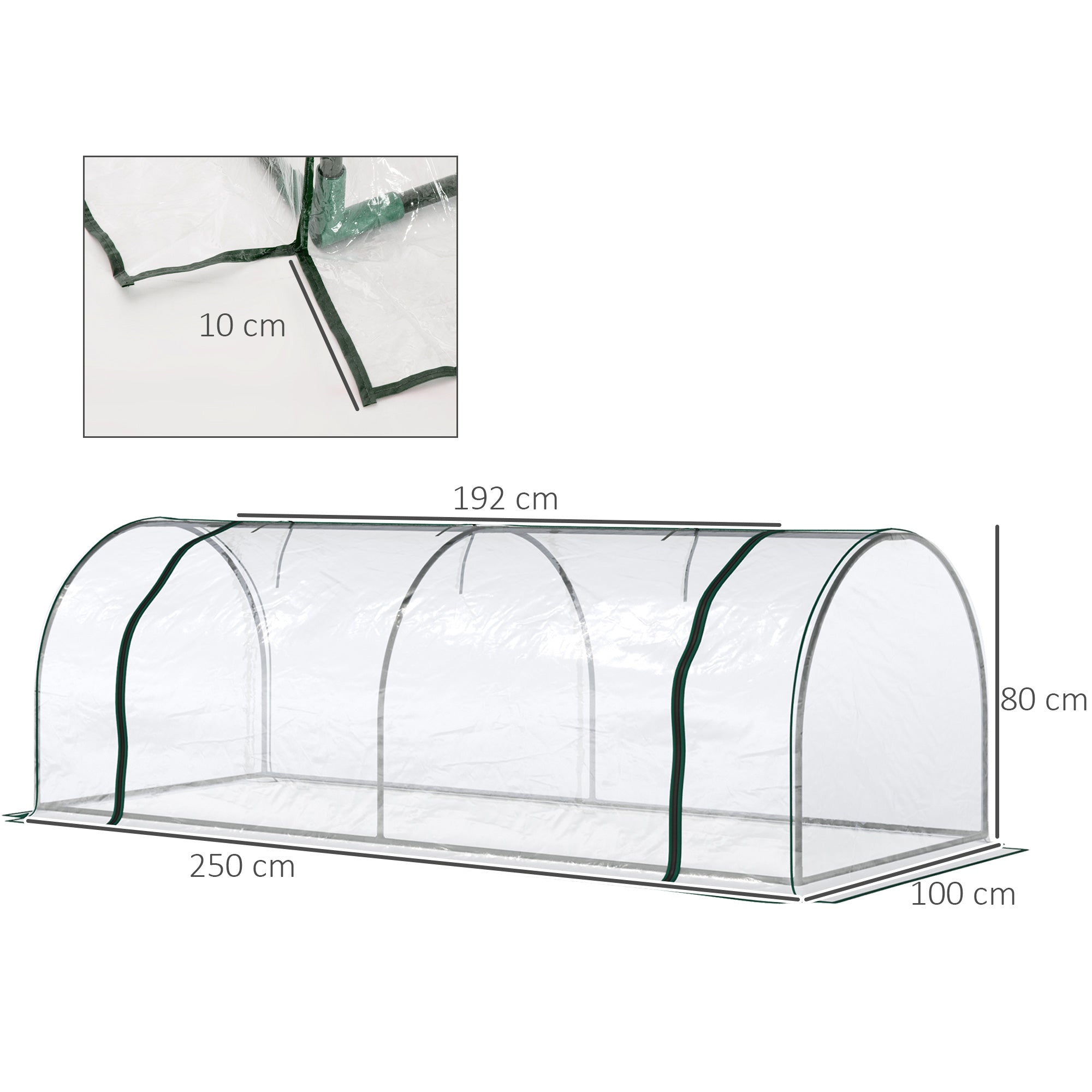 Outsunny Transparent Tunnel Greenhouse: Outdoor Grow House with Steel Frame & PVC Cover, 250x100x80cm