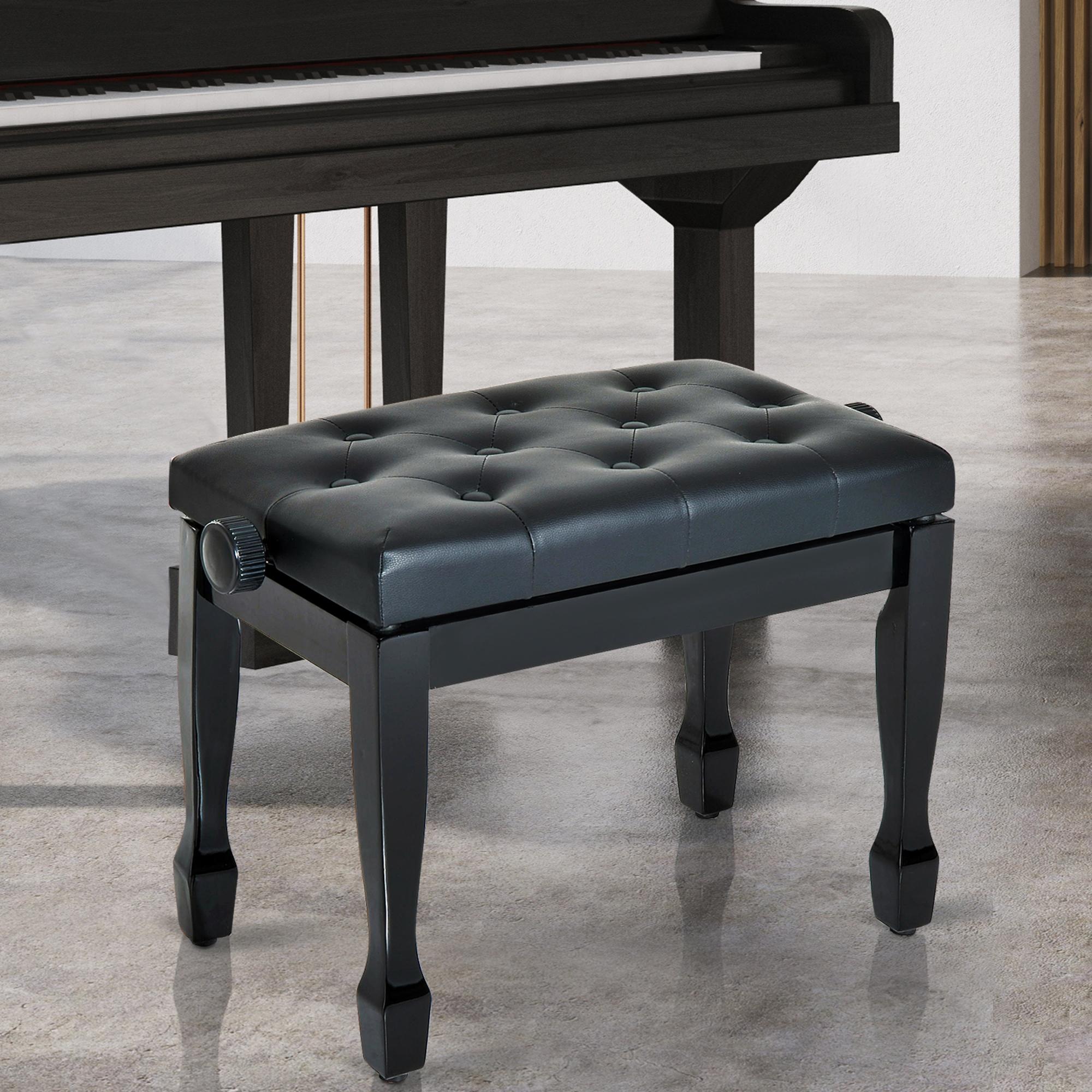 HOMCOM PU Leather Upholstered Piano Stool, Height Adjustable Makeup Stool Bench Dressing Table Seat, White - North Peak Garden Furniture