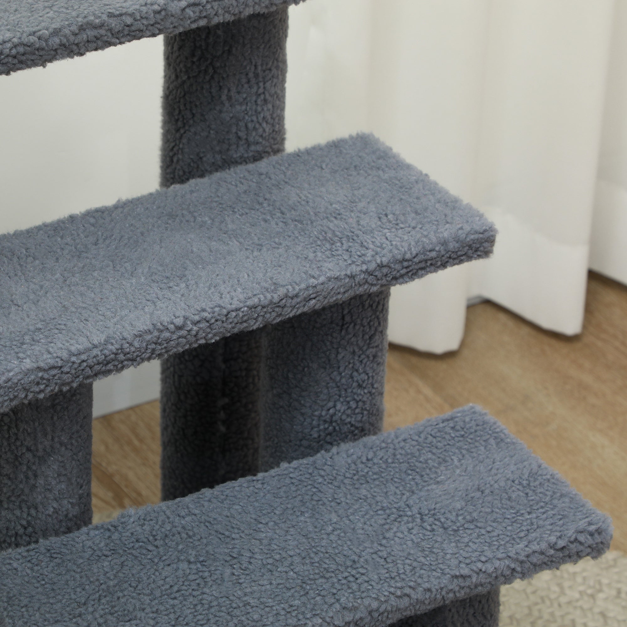 PawHut Dog Steps for Bed 4 Step Pet Stairs for Sofa Dog Cat Climb Ladder 63x43x60 cm Grey - North Peak Garden Furniture