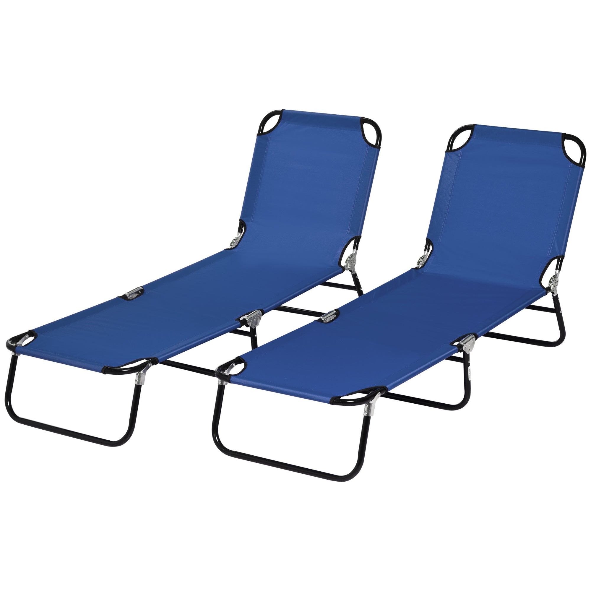 Outsunny Set of Two Metal Frame Folding Sun Loungers - Blue