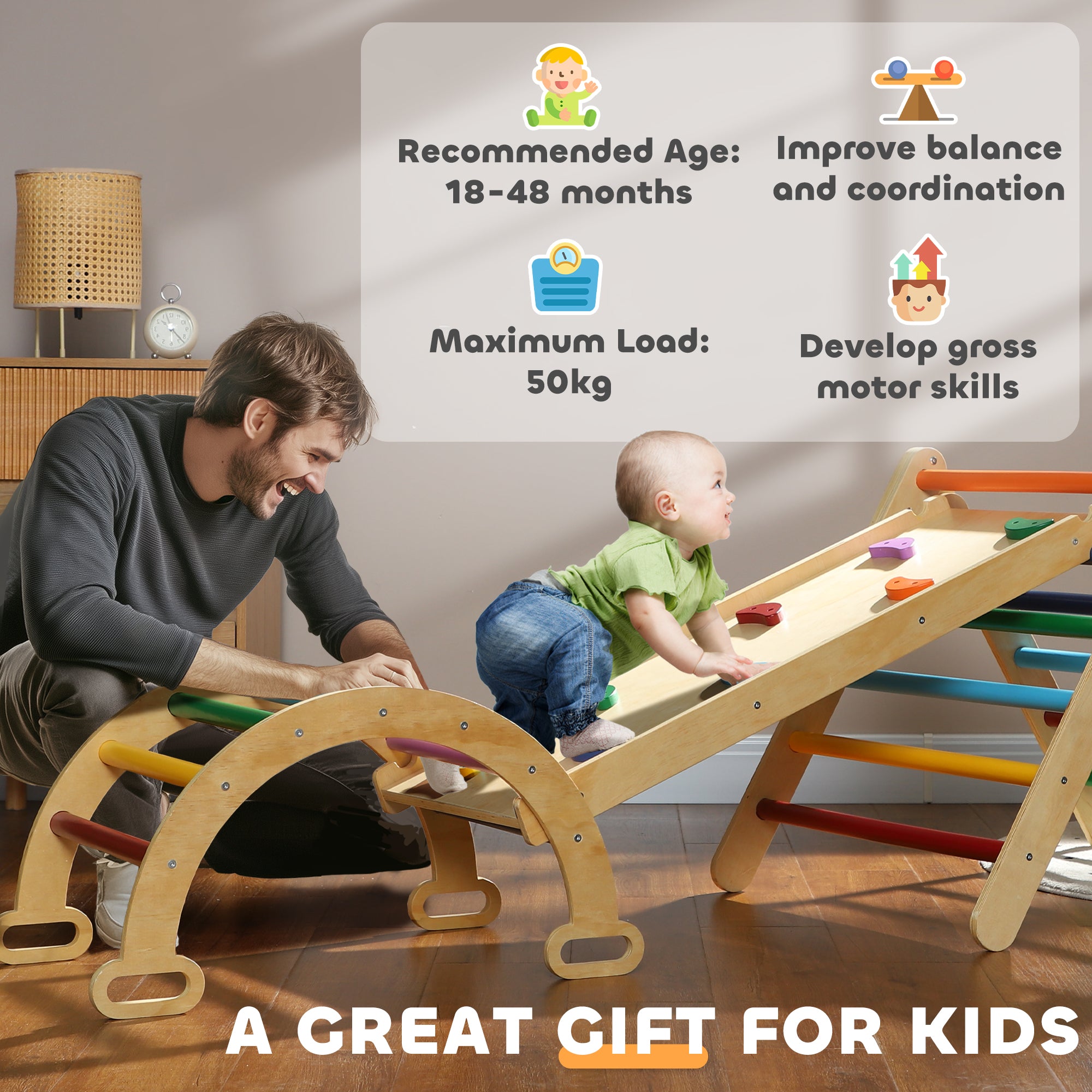 AIYAPLAY 5 in 1 Toddler Climbing Frame with Ramp, Arch, for 18-48 Months, Multicolour - North Peak Garden Furniture