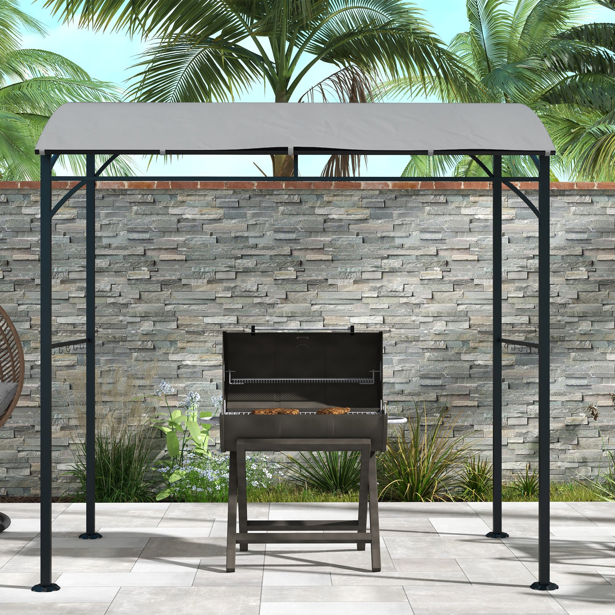 Outsunny 2.2 x 1.5m Metal Frame BBQ Grill Gazebo - Grey - North Peak Garden Furniture