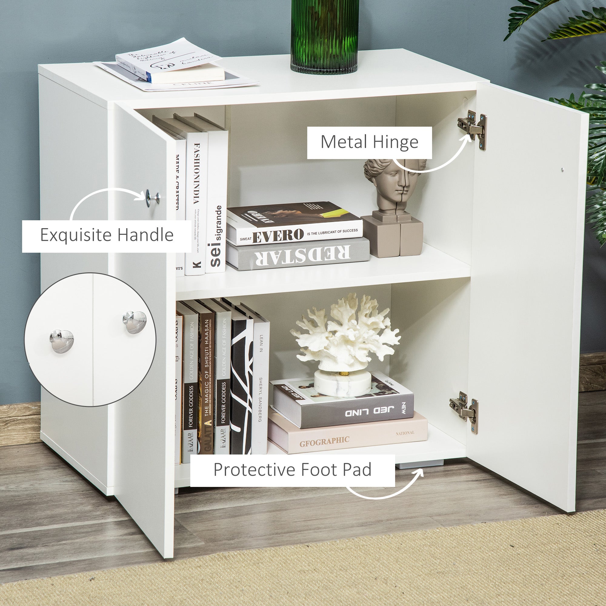HOMCOM Storage Cabinet w/ Two Shelves Wooden Sideboard Freestanding Kitchen Cupboard Bookcase - White - North Peak Garden Furniture