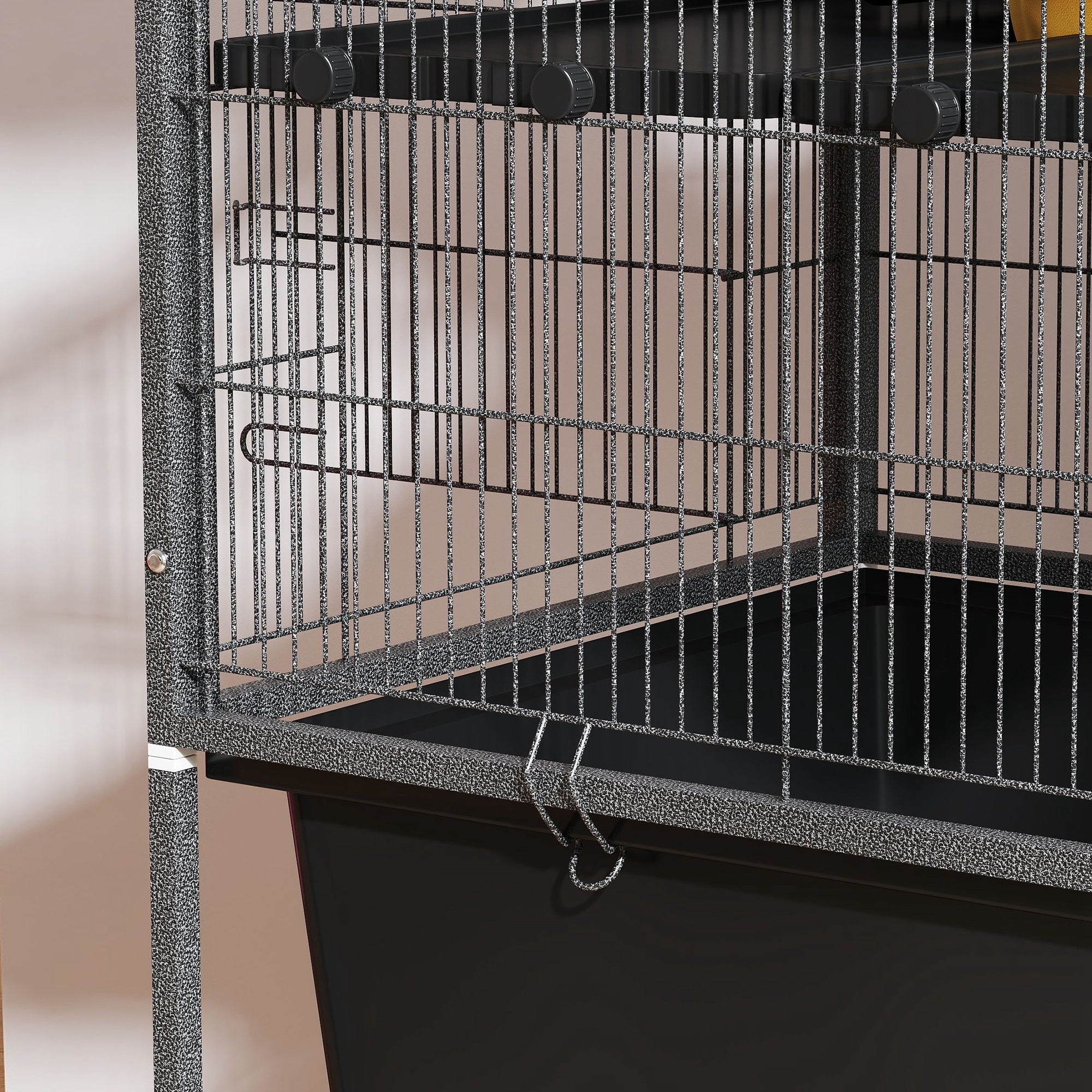 PawHut 5 Levels Rolling Small Animal Cage with Non Slip Ramps, Slide Out 16cm Deep Tray, 88 x 48 x 150.5cm, Dark Grey - North Peak Garden Furniture