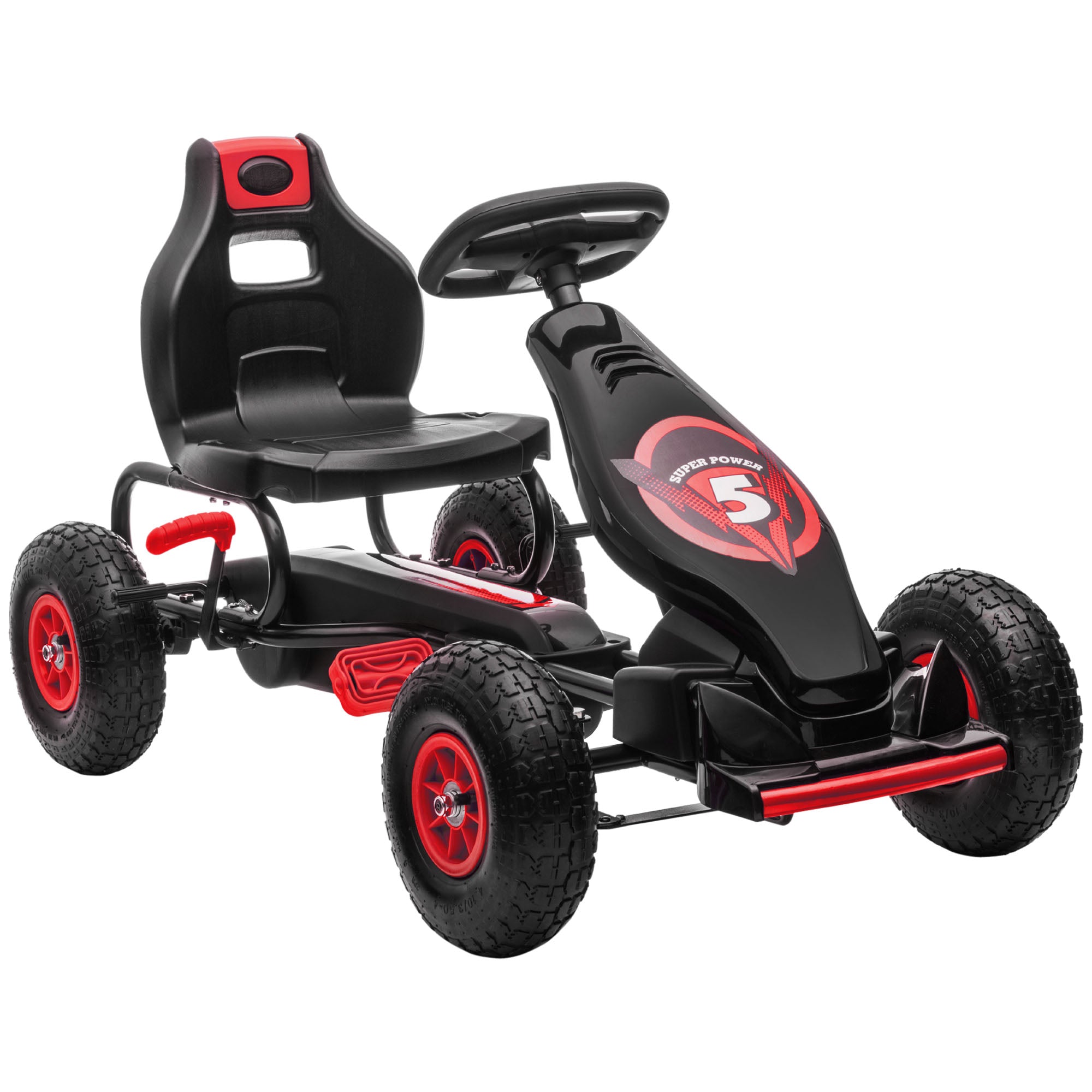 HOMCOM Kids Pedal Go Kart, with Adjustable Seat, Inflatable Tyres - Red - North Peak Garden Furniture