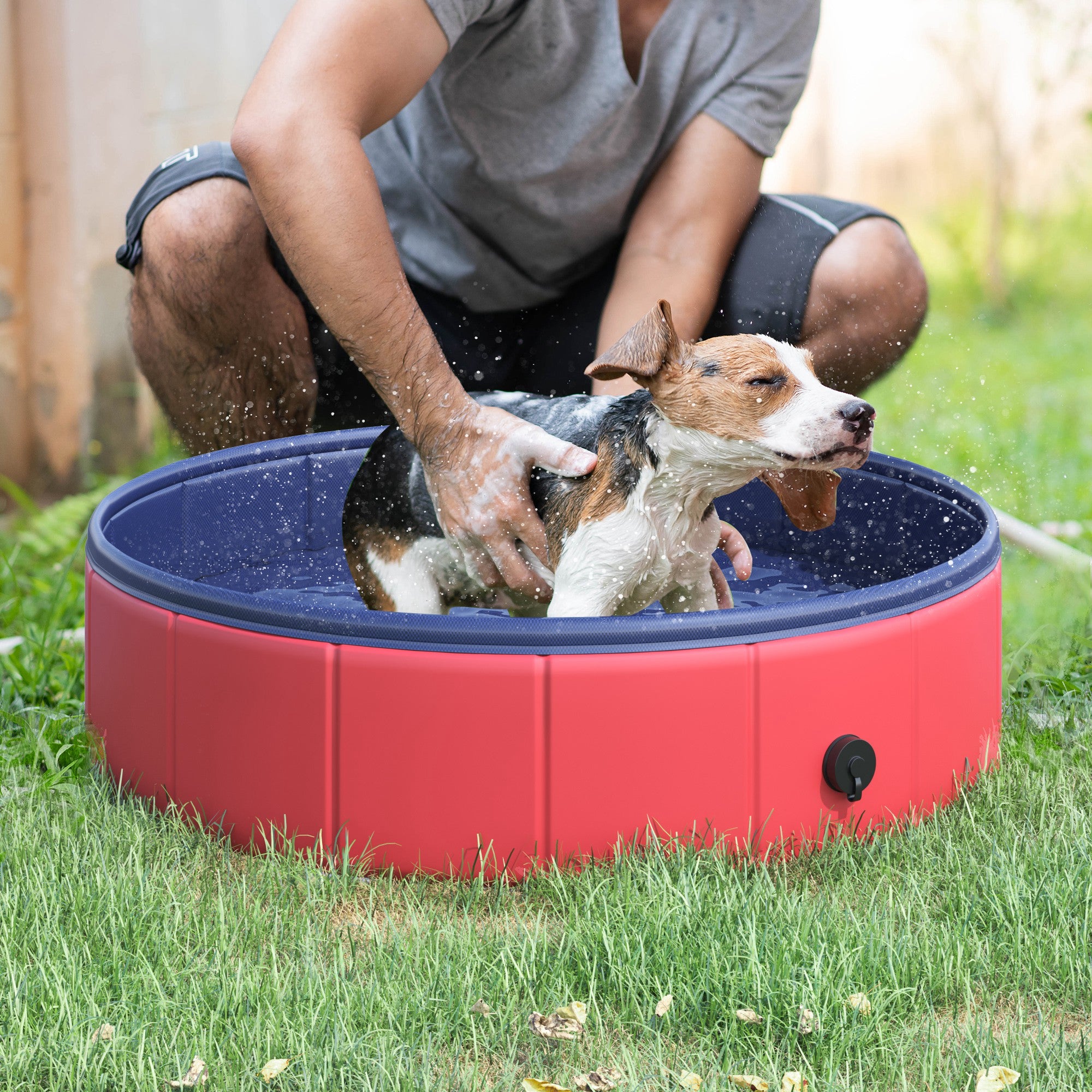 PawHut Foldable Pet Swimming Pool, Durable PVC Non-Slip, Easy Storage, 80 cm Diameter, Red