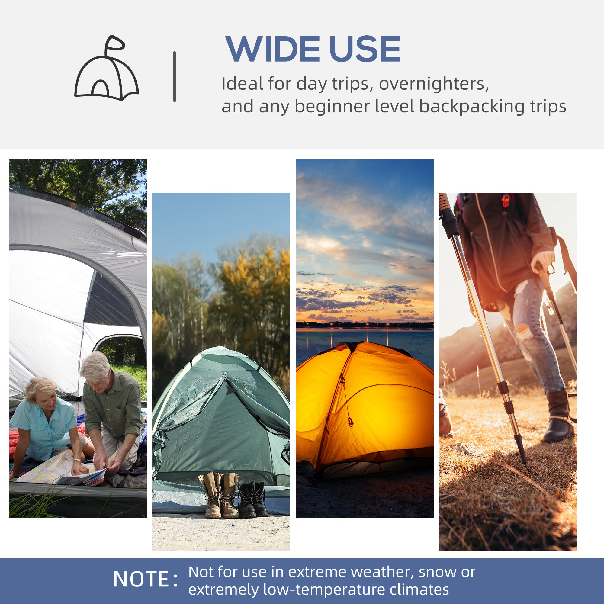 Outsunny Dome Tent for 6-8 Person, Camping Tent with 4 Zipped Mesh Doors, Removable Oxford Cloth, Lamp Hook, Portable Carry Bag, White and Blue - North Peak Garden Furniture