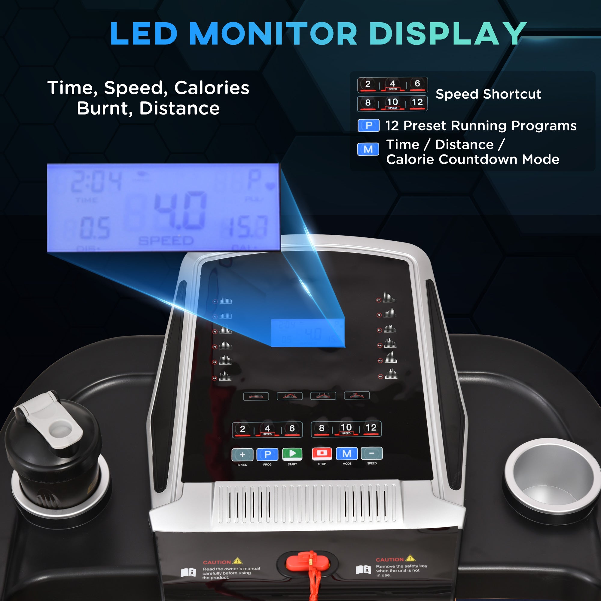 HOMCOM Folding Treadmill, 2.0HP Incline Treadmill Running Machine, 12.8 km/h, with LED Display, Manual Incline, 12 Preset Programs, Drink & Phone Holder for Home Gym Fitness - North Peak Garden Furniture