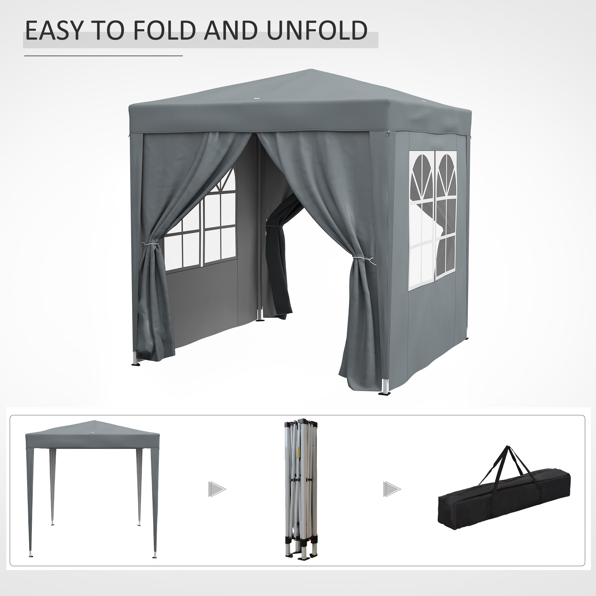 Outsunny Garden Pop Up Gazebo Marquee Party Tent Canopy with free Carrying Case, Removable 2 Walls, 2 Windows, 2m x 2m, Grey - North Peak Garden Furniture