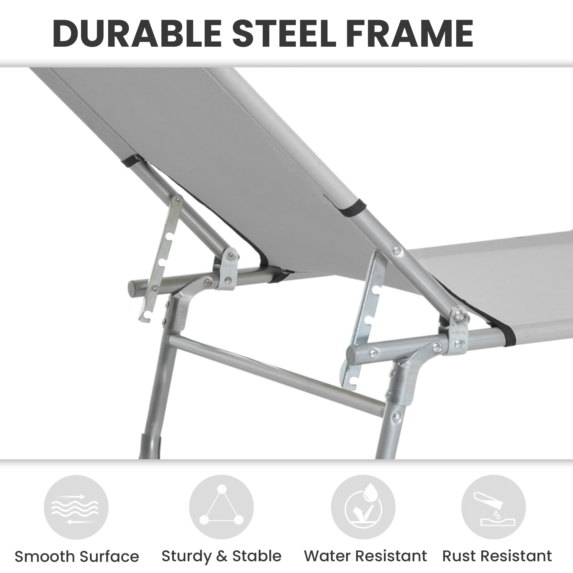 Outsunny Reclining Sun Lounger Chair Folding Camping Bed with 4-Position Adjustable Backrest, Grey