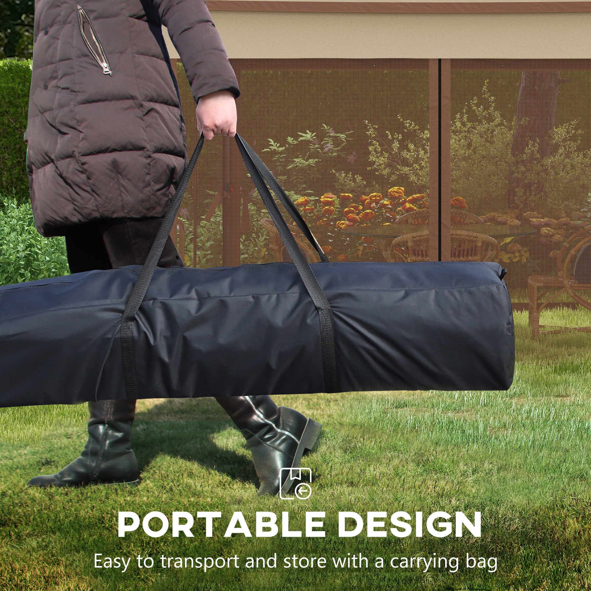 Outsunny 3 x 3(m) Pop Up Gazebo, Double-roof Garden Tent with Netting and Carry Bag, Party Event Shelter for Outdoor Patio, Khaki - North Peak Garden Furniture