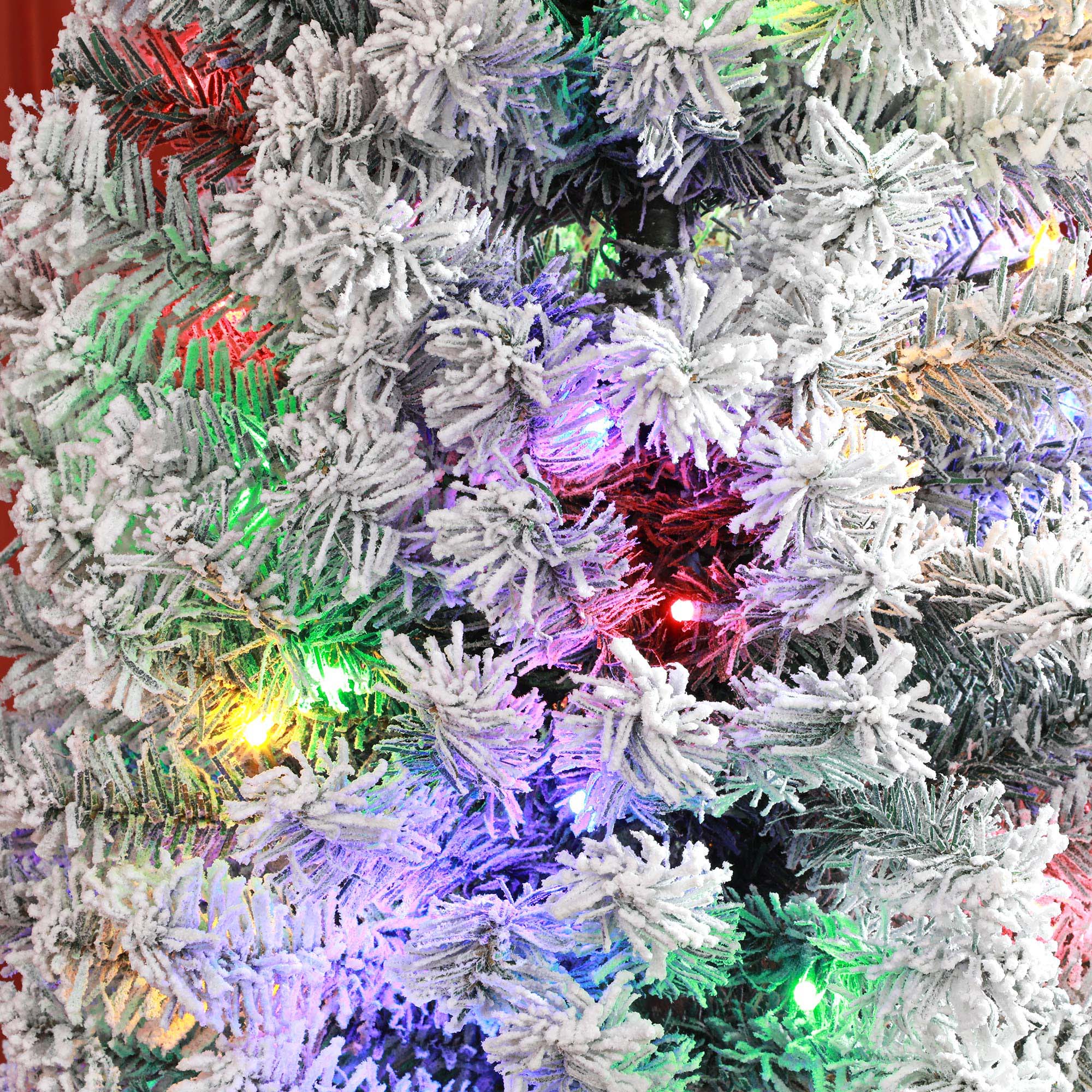 HOMCOM 7' Artificial Prelit Christmas Trees Holiday Décor with Colourful LED Lights, Flocked Tips, Berry, Pine Cone - North Peak Garden Furniture