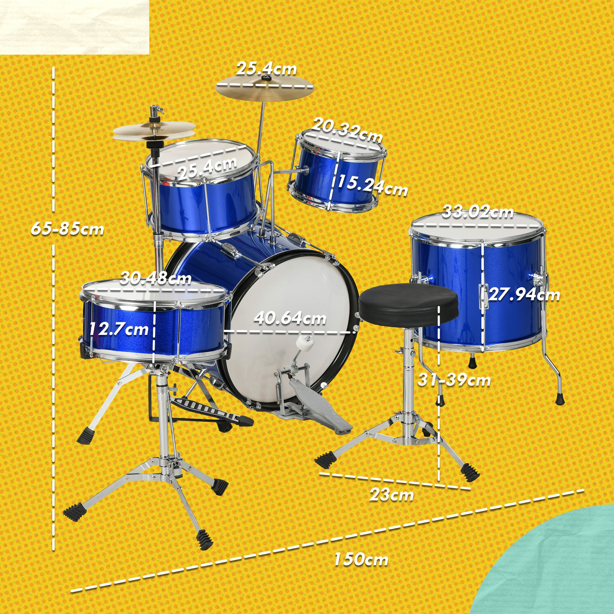 AIYAPLAY 11-Piece Kids Drum Kits w/ Stool, Drumsticks, Pedal, Cymbals, for 3-6 Years, Blue