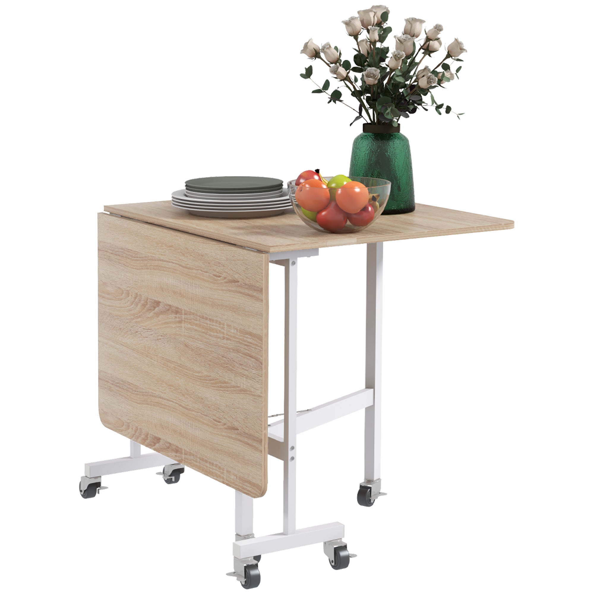 HOMCOM 4-6 Person Drop Leaf Dining Table - Wood-Effect - North Peak Garden Furniture