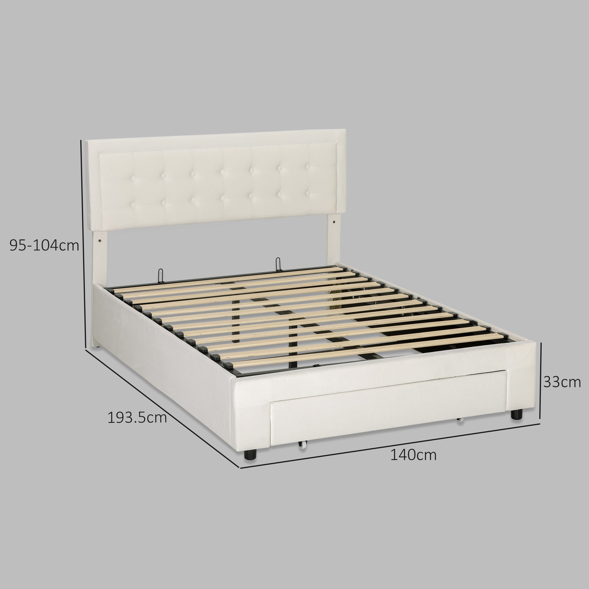 HOMCOM Double Ottoman Bed Frame, with Front Drawer - Cream
