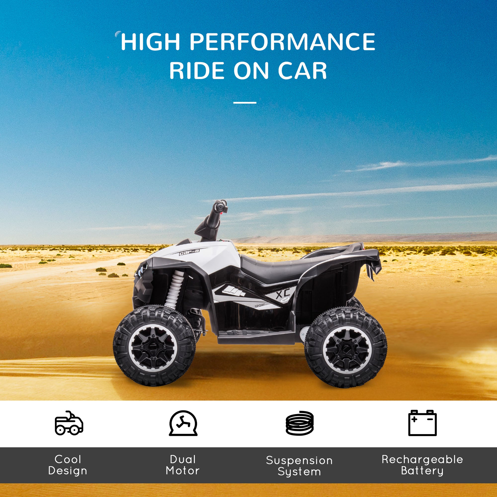 HOMCOM 12V Ride-On Quad Bike w/ Music, Horn, for Ages 3-5 Years - White - North Peak Garden Furniture