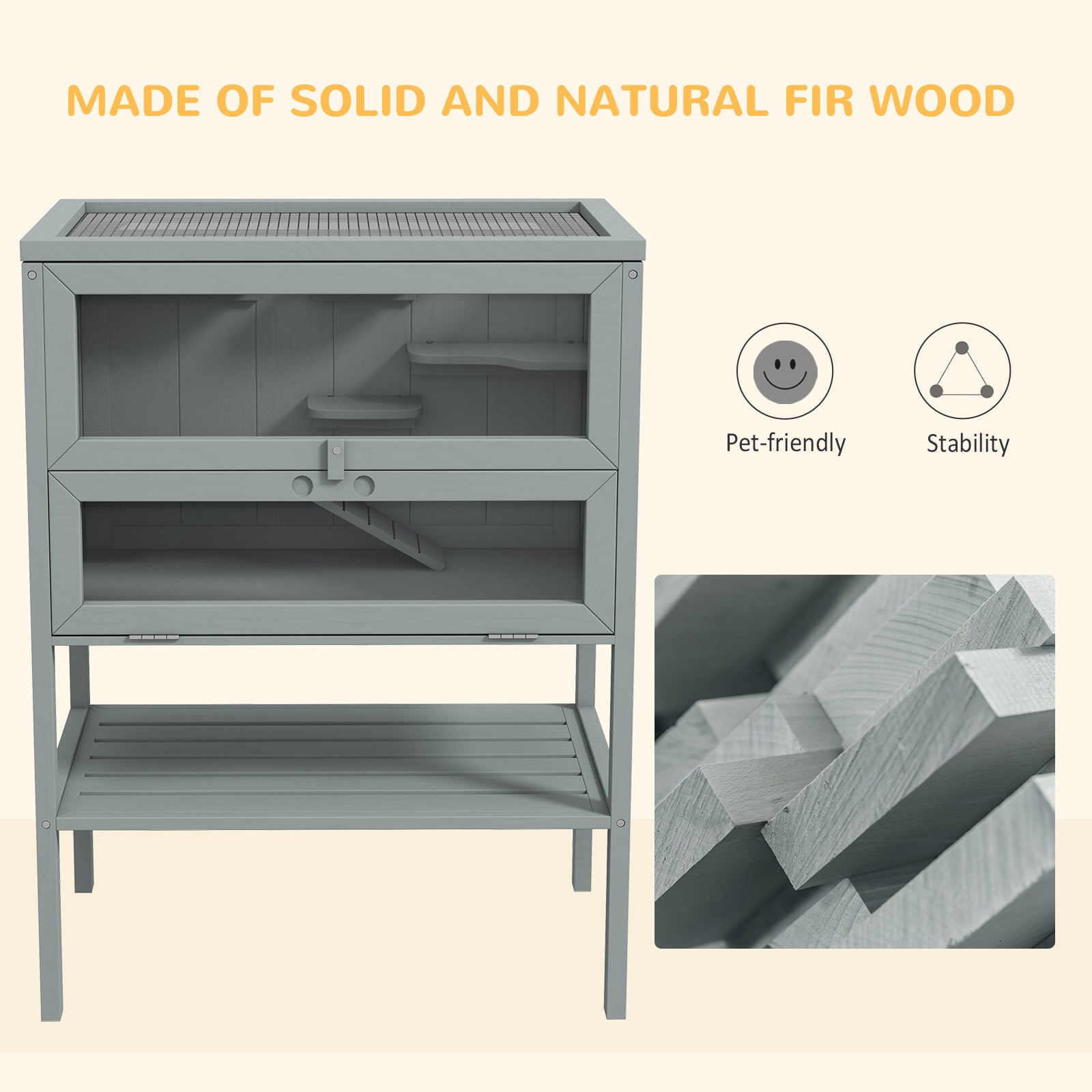 PawHut Wooden Hamster Cage 3 Tier House w/ Storage Shelf, Openable Top for Gerbils, Grey - North Peak Garden Furniture