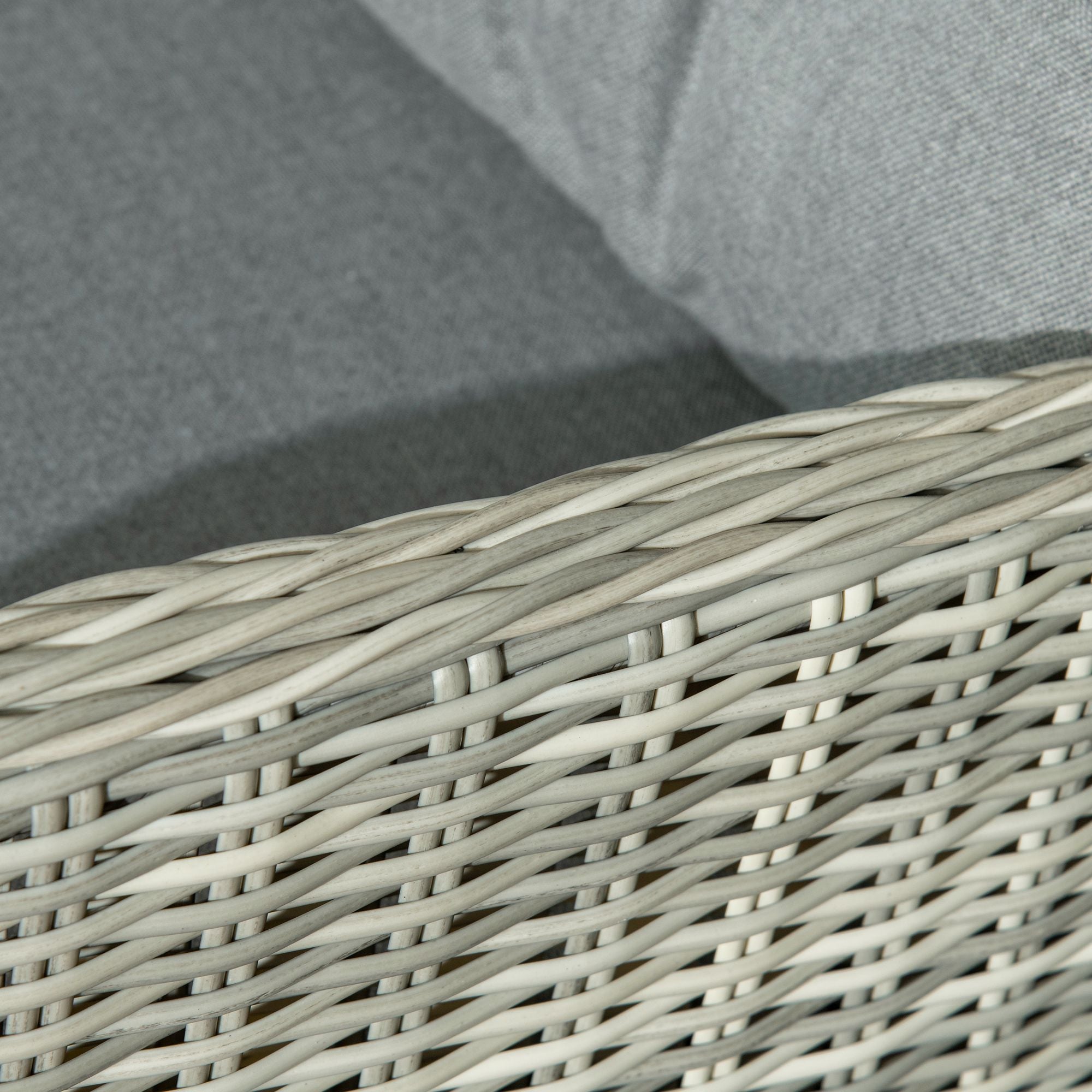 Outsunny 5 Pieces PE Rattan Garden Furniture, Outdoor Half-round Wicker Recliner Sofa Bed with Glass Top Two-tier Table and Footstools, Ready to Use, Mixed Grey