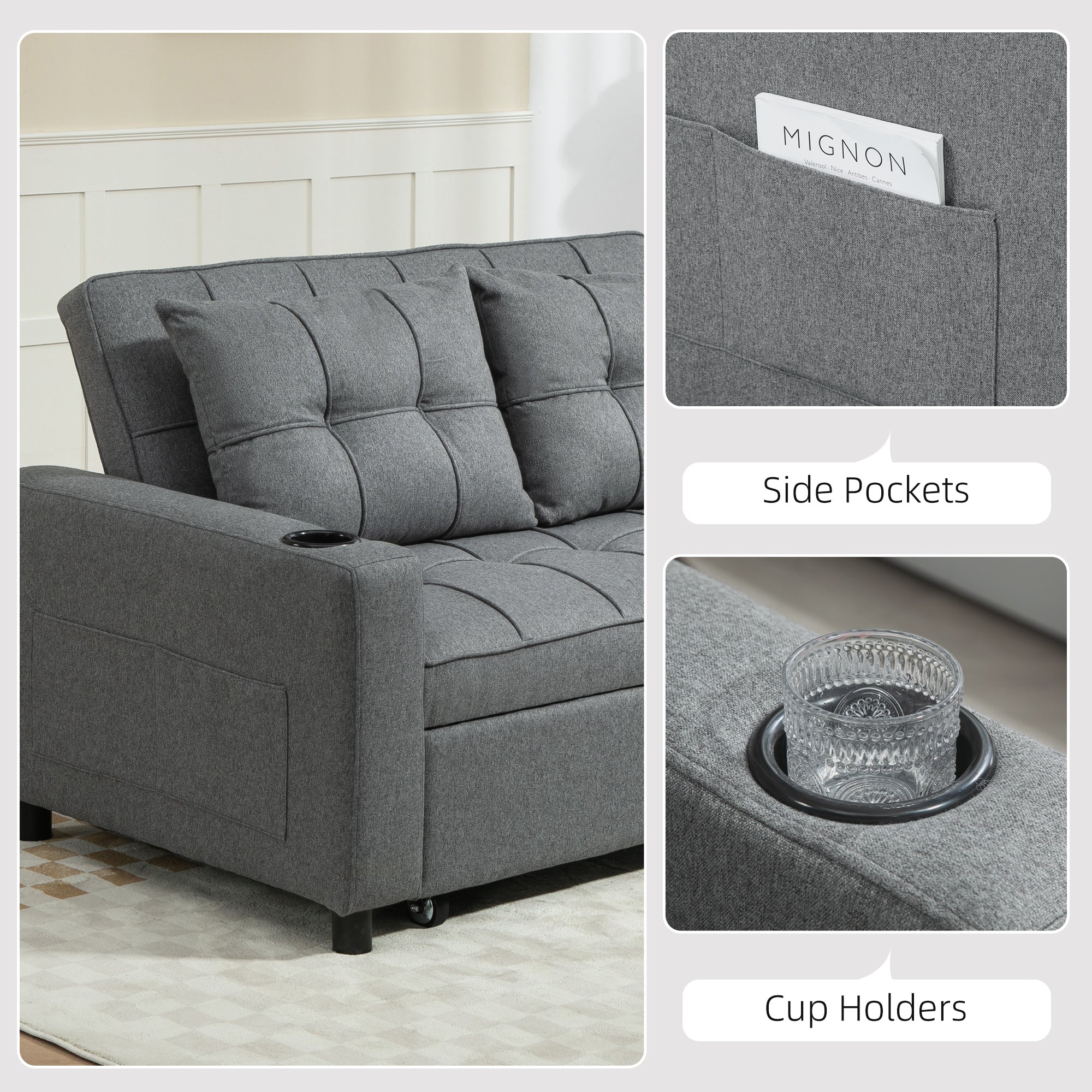 HOMCOM Two-Seater Pull-Out Sofa Bed - Charcoal Grey - North Peak Garden Furniture