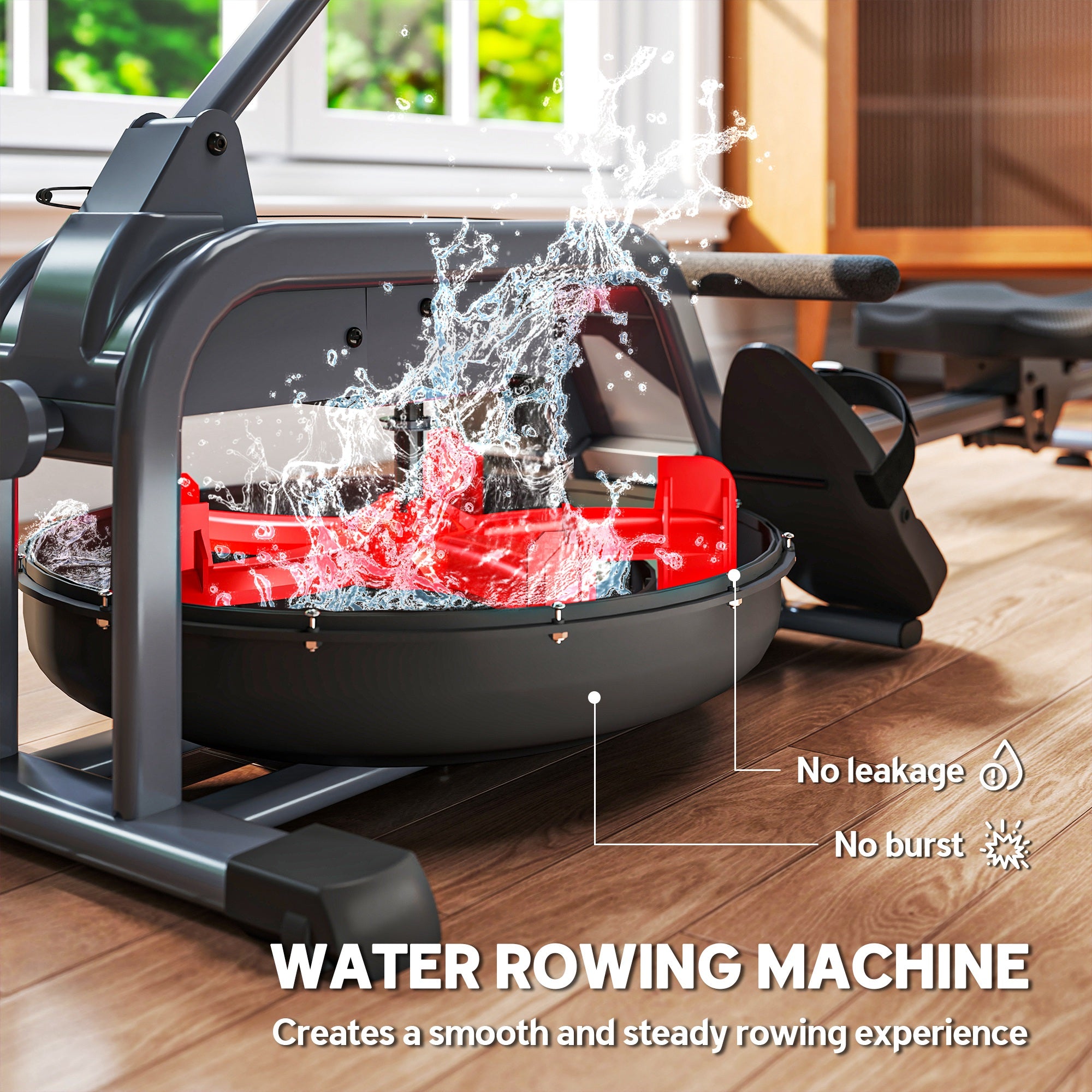 SPORTNOW Water Rowing Machine with Wheels, Vertical Storage, Adjustable Resistance, for Strength, Cardio Training - North Peak Garden Furniture