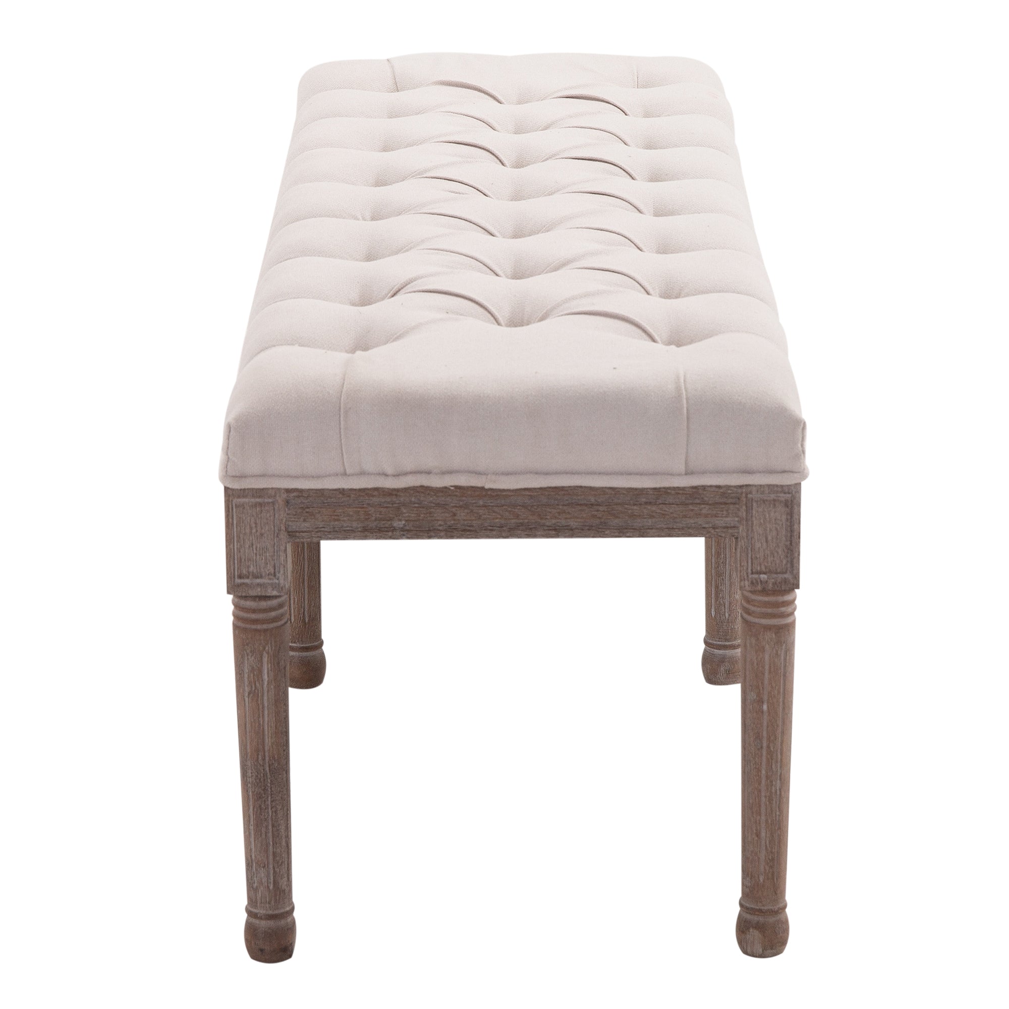 HOMCOM Bed End Side Chaise Lounge Sofa Stool Chic Button Tufted Window Hallway Seat Bench Wooden Leg Fabric Cover Padded Beige - North Peak Garden Furniture