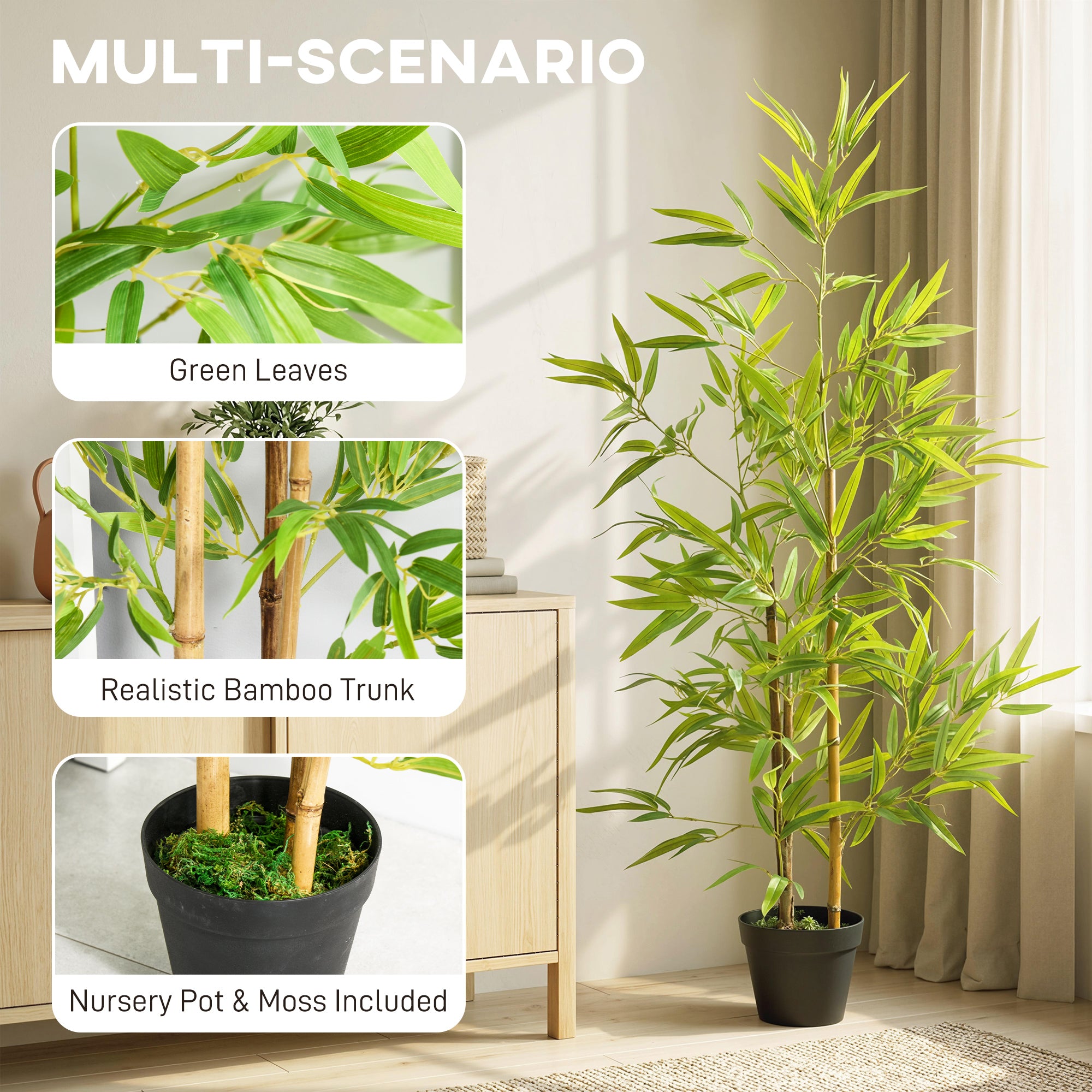 Outsunny Set of 2 120cm/4FT Artificial Bamboo Trees Decorative Plant w/ Heavy Pot Indoor Outdoor Style Home Office Greenery Decoration