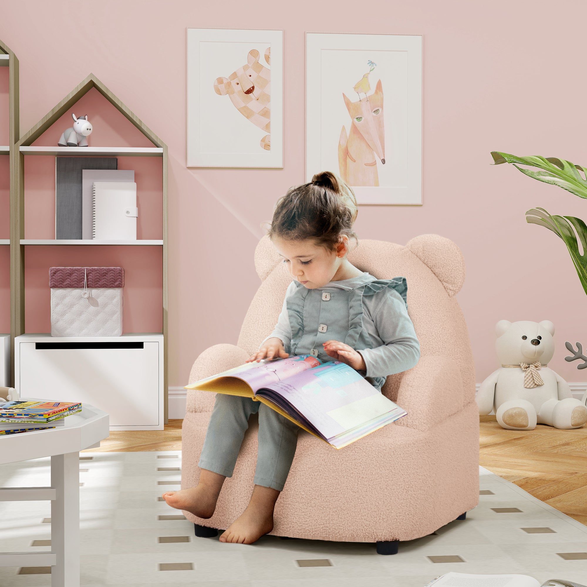 AIYAPLAY Kids Armchair, Bear Shaped Toddler Chair for Bedroom Playroom Living Room, Aged 18 Months to 3 Years - Pink - North Peak Garden Furniture