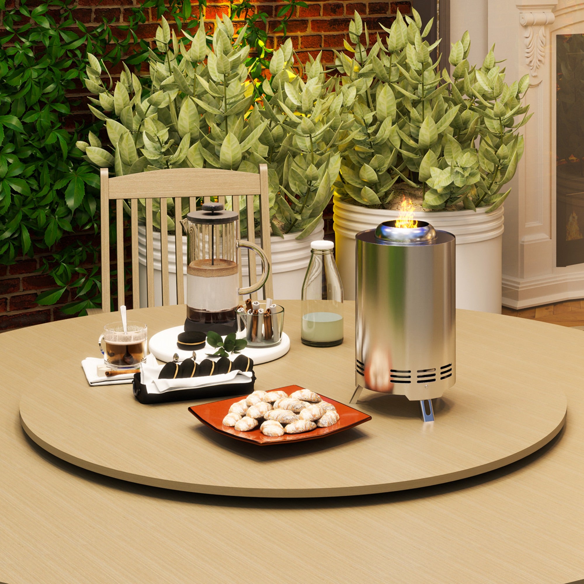 Outsunny Smokeless Fire Pit, 16 x 16 cm Stainless Steel Portable Wood Burning Firepit with Poker, Wood or Pellet Fuelled Tabletop Fire Pit for Garden Camping Bonfire Party, Silver Tone - North Peak Garden Furniture