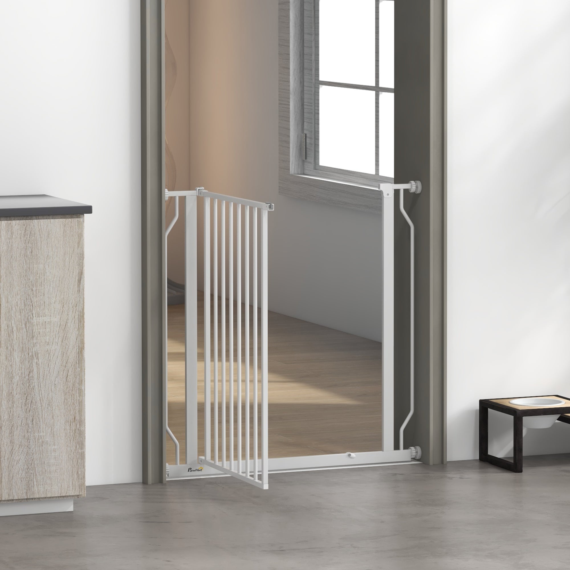 PawHut Extra Wide Dog Safety Gate, with Door Pressure, for Doorways, Hallways, Staircases - White - North Peak Garden Furniture
