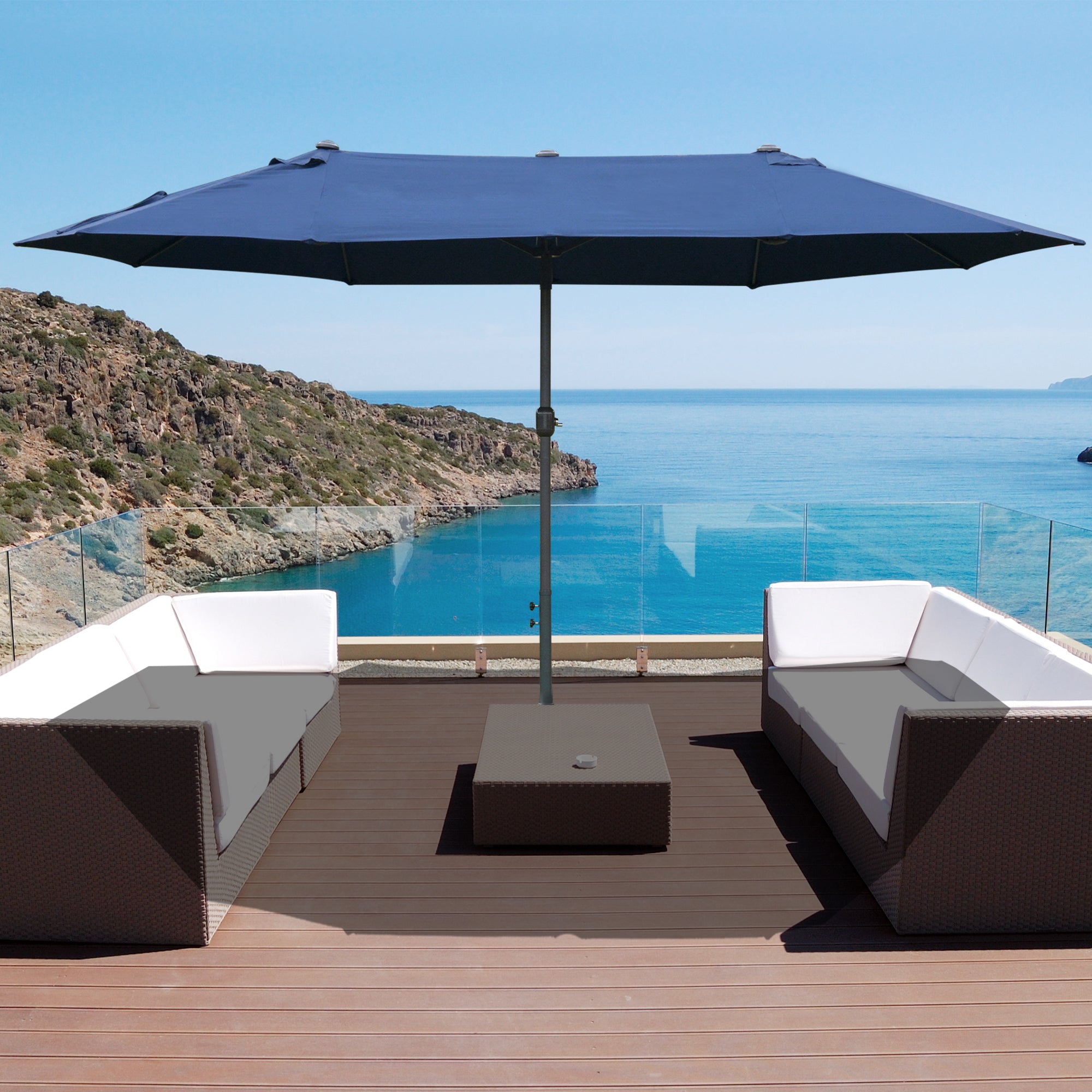 Outsunny 4.6M Sun Umbrella Canopy Double-sided Crank Sun Shade w/ Cross Base Dark Blue - North Peak Garden Furniture
