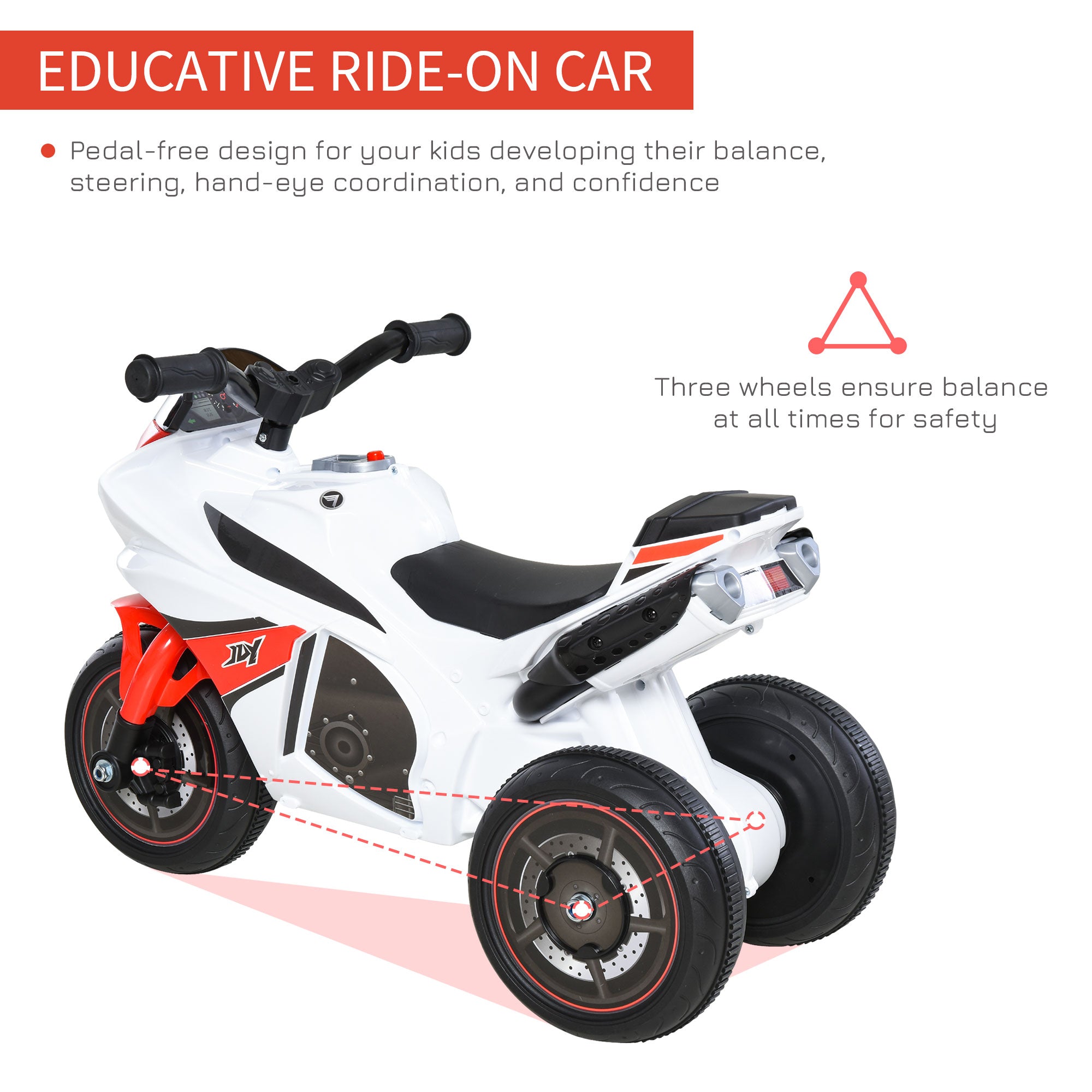 HOMCOM Kids Ride-On Police Bike 3-Wheel Vehicle w/ Music Lights Safe Seat Handlebars Toddler NO POWER Child Learning Fun Development 18-36 Months White - North Peak Garden Furniture