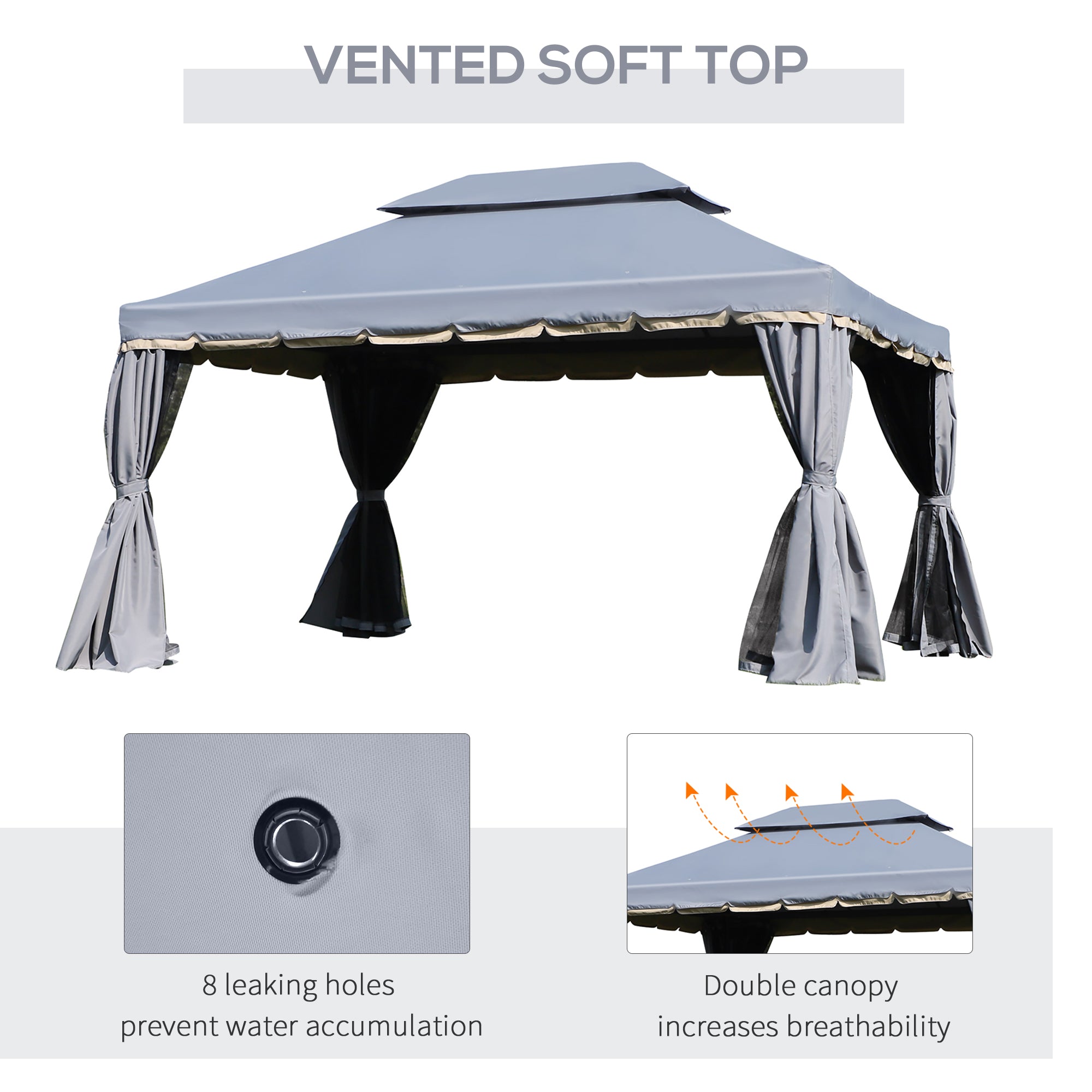 Outsunny 3 x 4m Aluminium Garden Gazebo, Marquee Canopy Shelter Pavilion Party Tent with Nets and Curtains for Garden, Lawn, Backyard and Deck, Grey - North Peak Garden Furniture