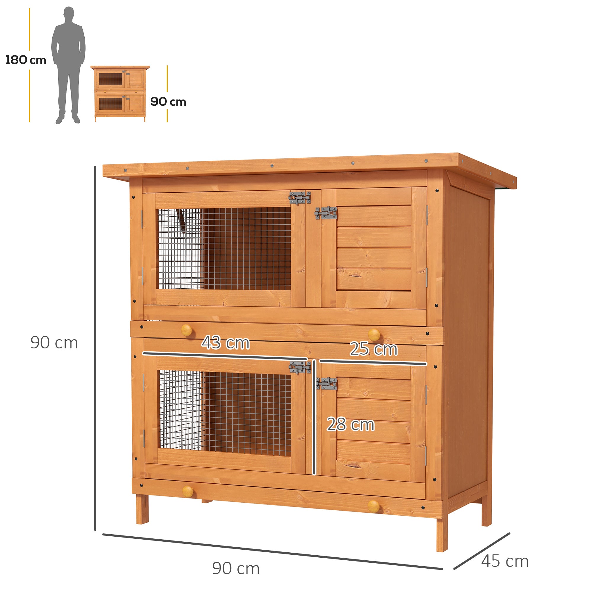 PawHut Rabbit Hutch Outdoor Guinea Pig Hutch Wooden Duck House Pet Cage with Opening Roof, 90 x 45 x 90cm - North Peak Garden Furniture