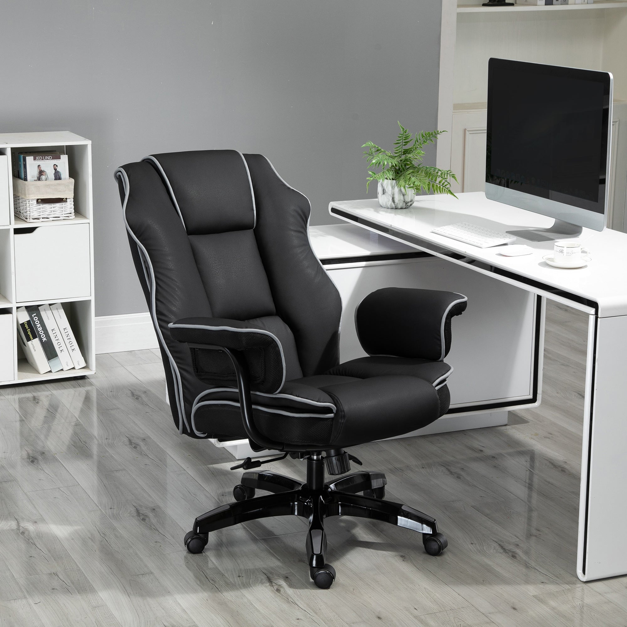 Vinsetto Executive Office Chair, PU Leather High Back Desk Chair with Height Adjustable, Reclining Swivel Computer Chair for Home, Black - North Peak Garden Furniture