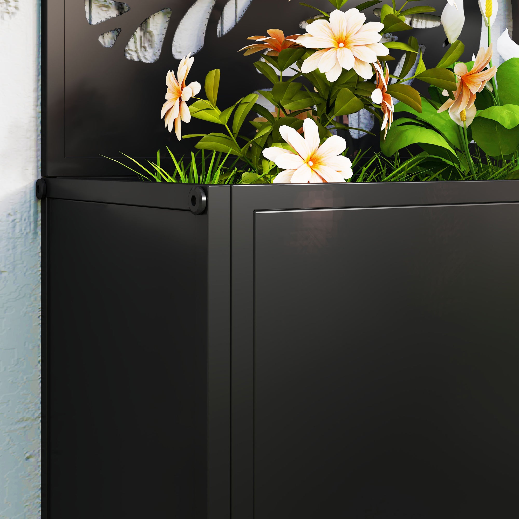 Outsunny Outdoor Metal Planter, with Back Trellis - Black - North Peak Garden Furniture