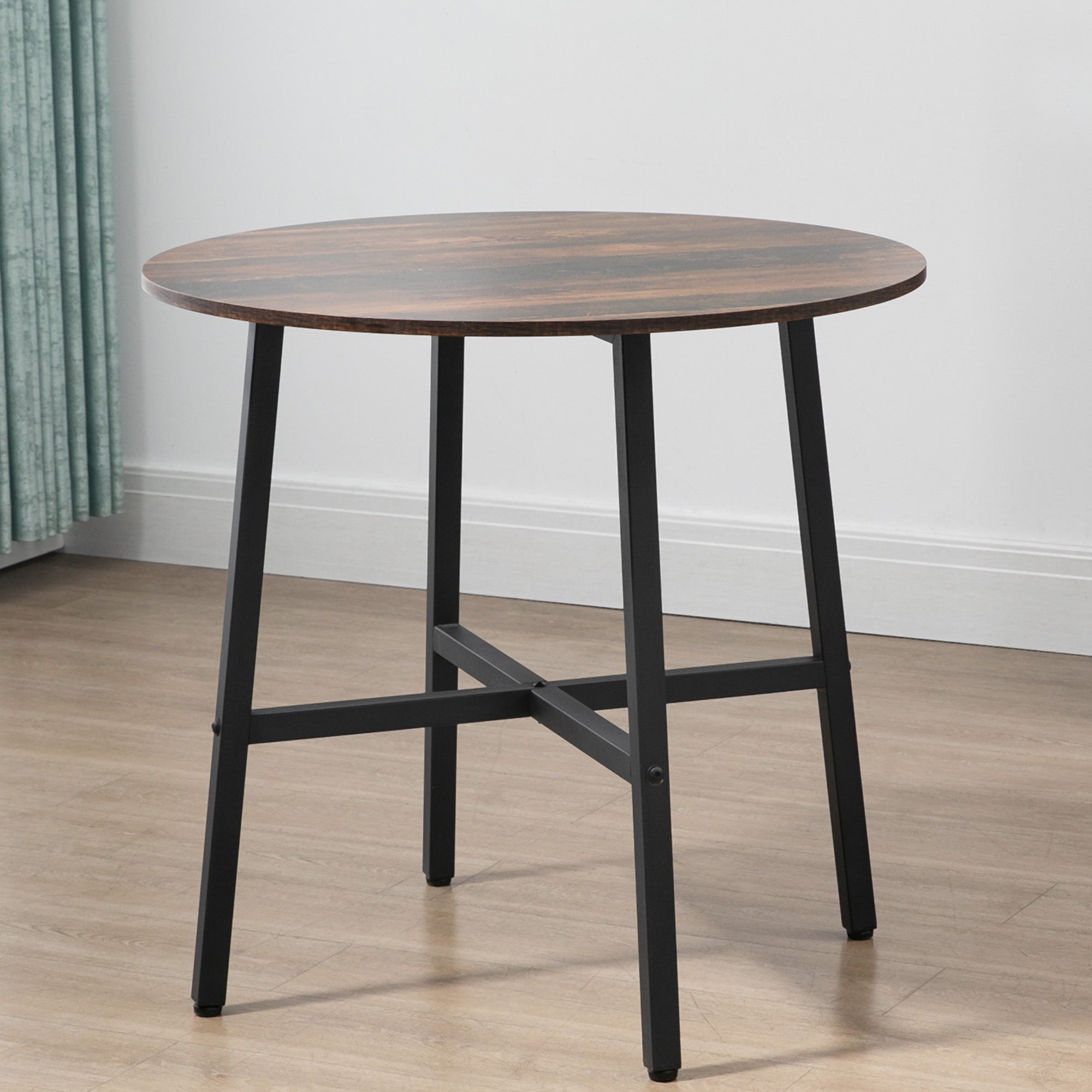 HOMCOM 85cm Dining Room Table, Industrial Style Kitchen Table Round with Steel Legs, Rustic Brown - North Peak Garden Furniture