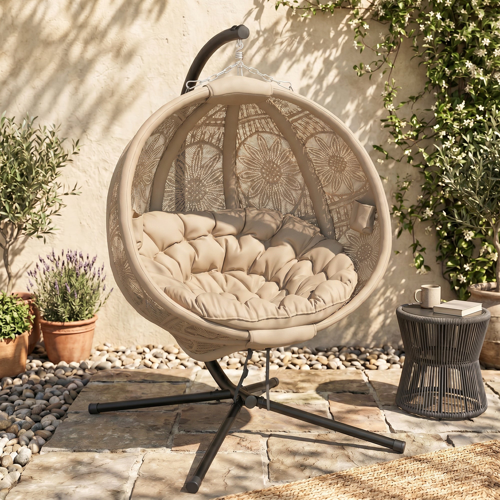 Outsunny Round Egg Basket Chair, with Steel Stand