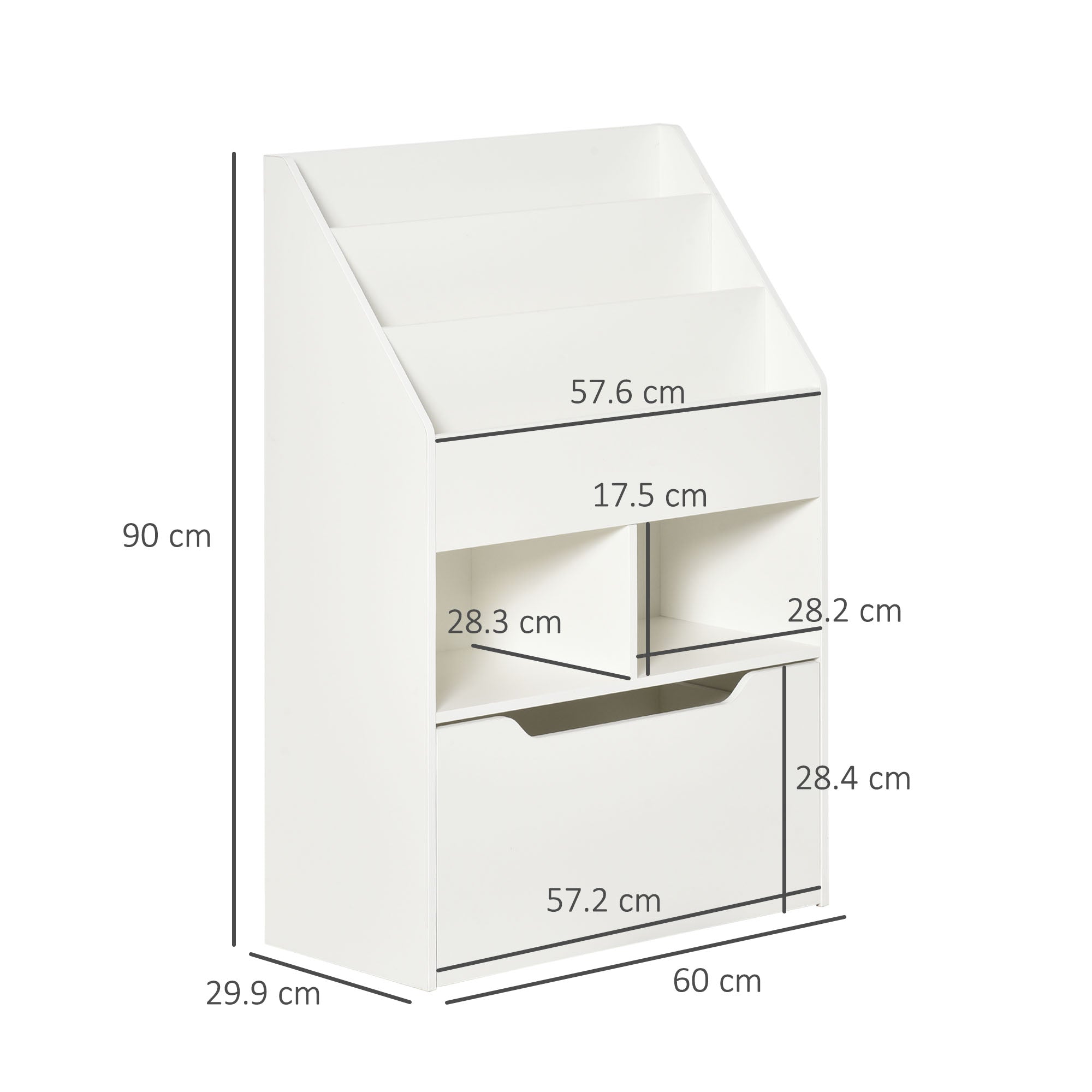 HOMCOM Kids Bookshelf, Toy Organiser, with Storage Drawer, Wheels - White - North Peak Garden Furniture