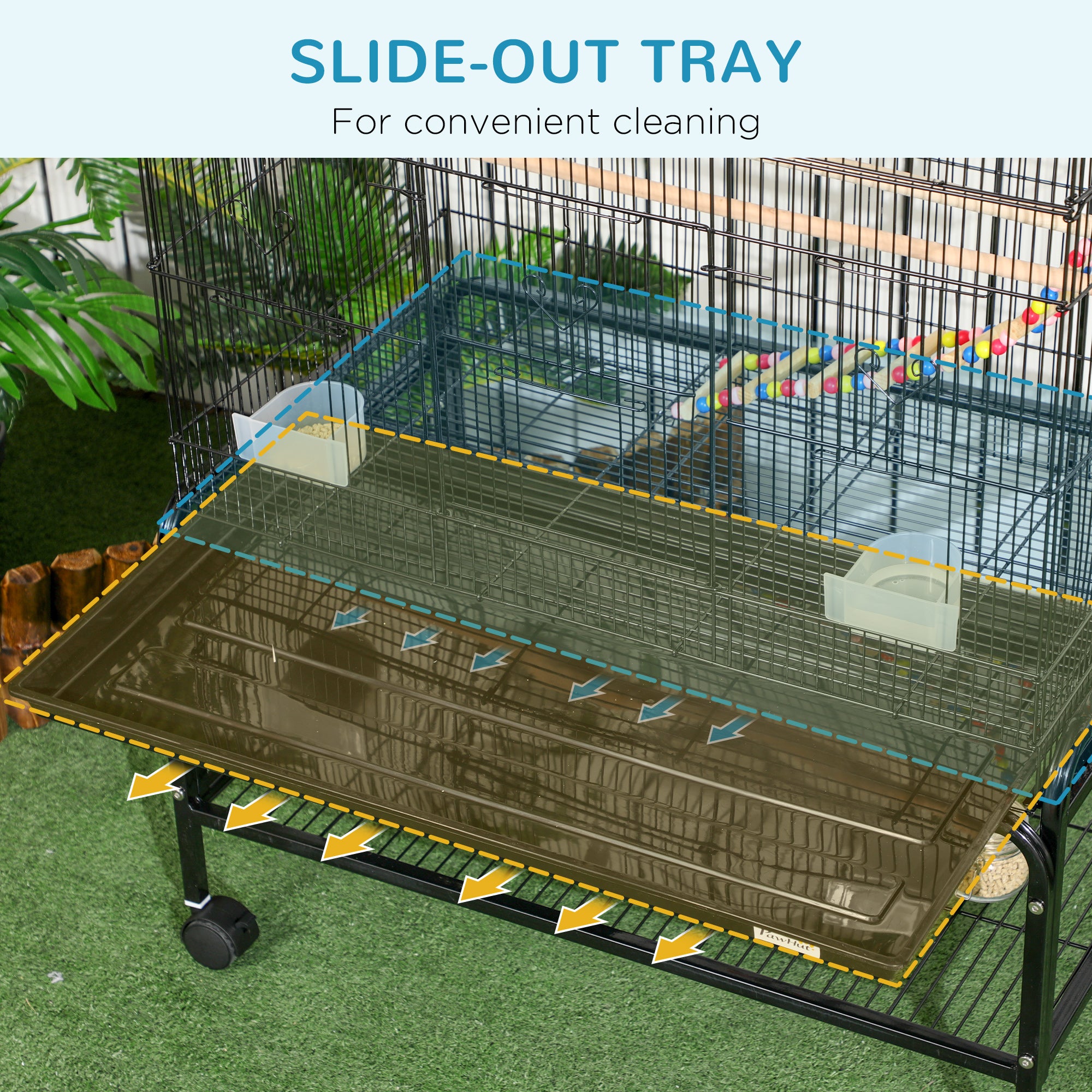 PawHut Large Bird Cage Budgie Cage with Stand, Toys, Wheels, Accessories, Storage Shelf for Canaries, Finches, Lovebirds, Parakeets - Black, 79 x 49 x 133 cm - North Peak Garden Furniture