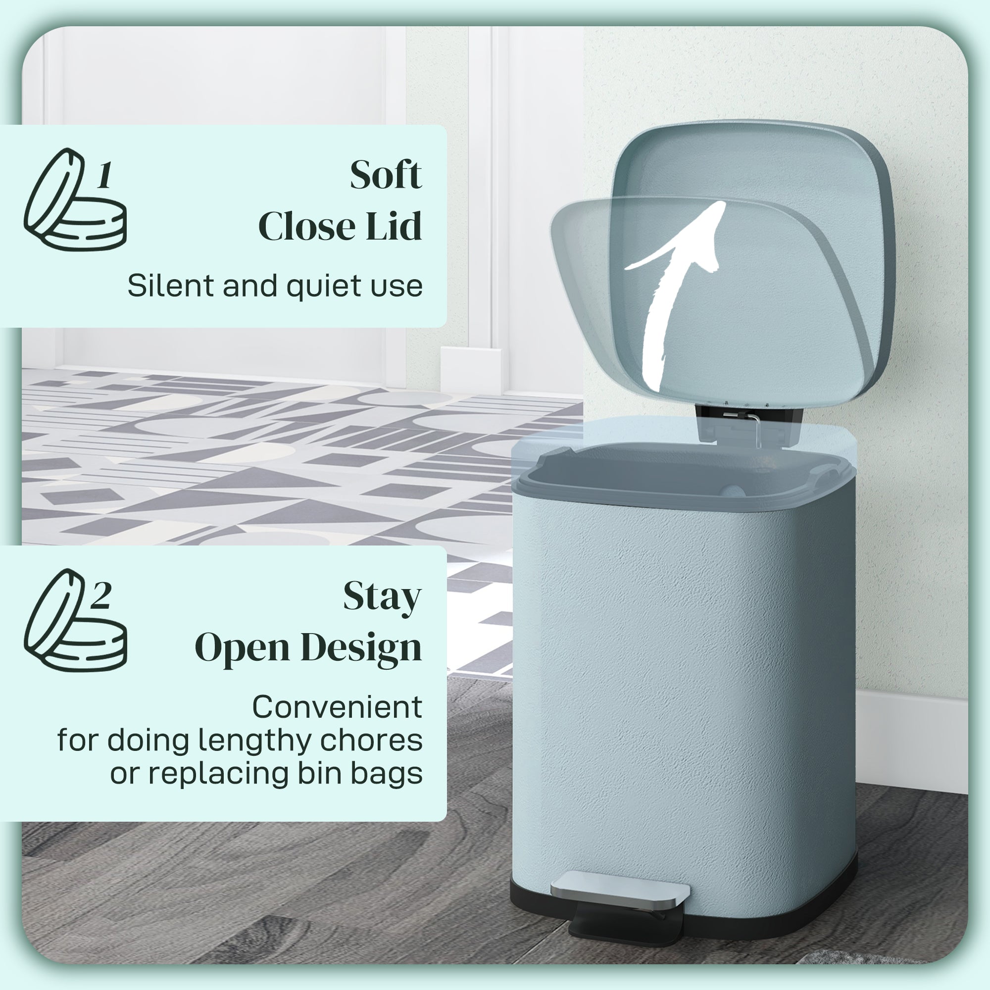 HOMCOM 12L Modern Boxy Metal Home Kitchen Bin - Light Green - North Peak Garden Furniture