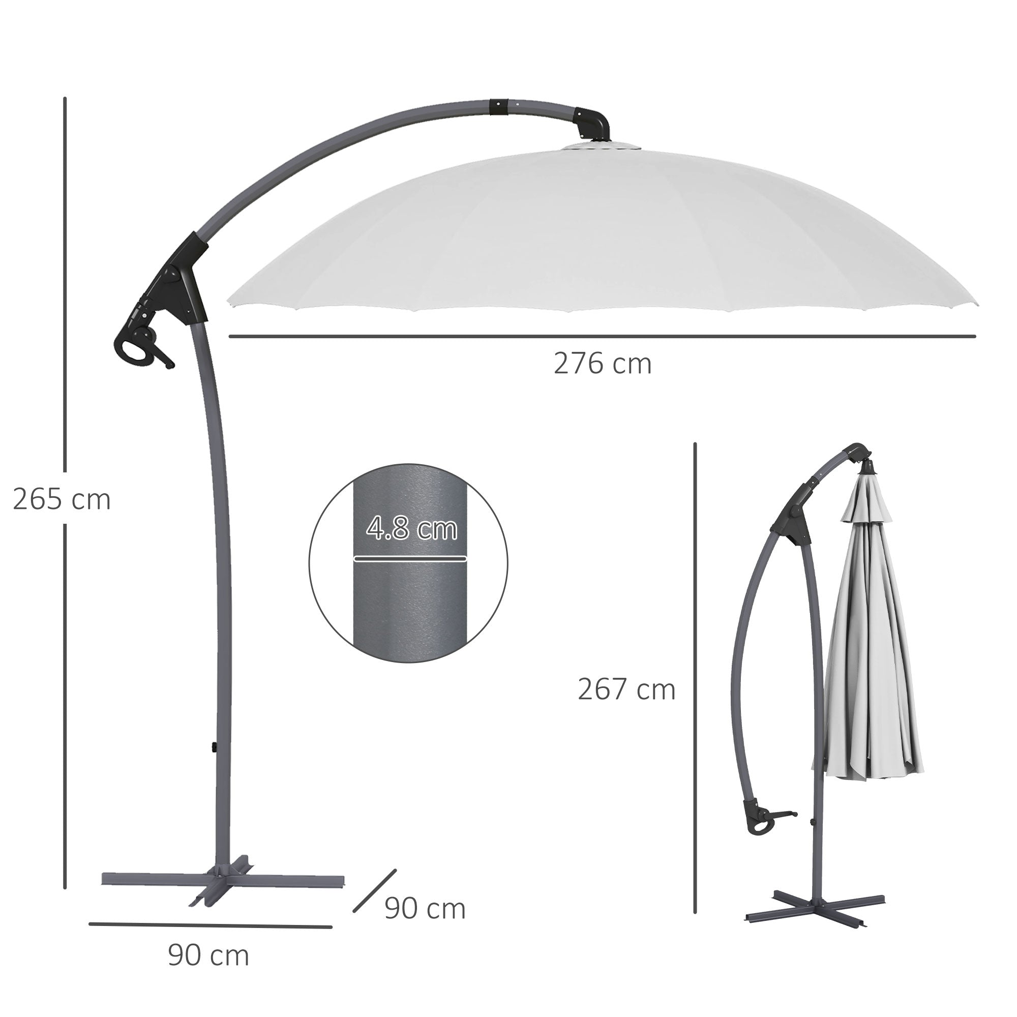 Outsunny 2.7m Cantilever Parasol, with Cross Base - Grey - North Peak Garden Furniture