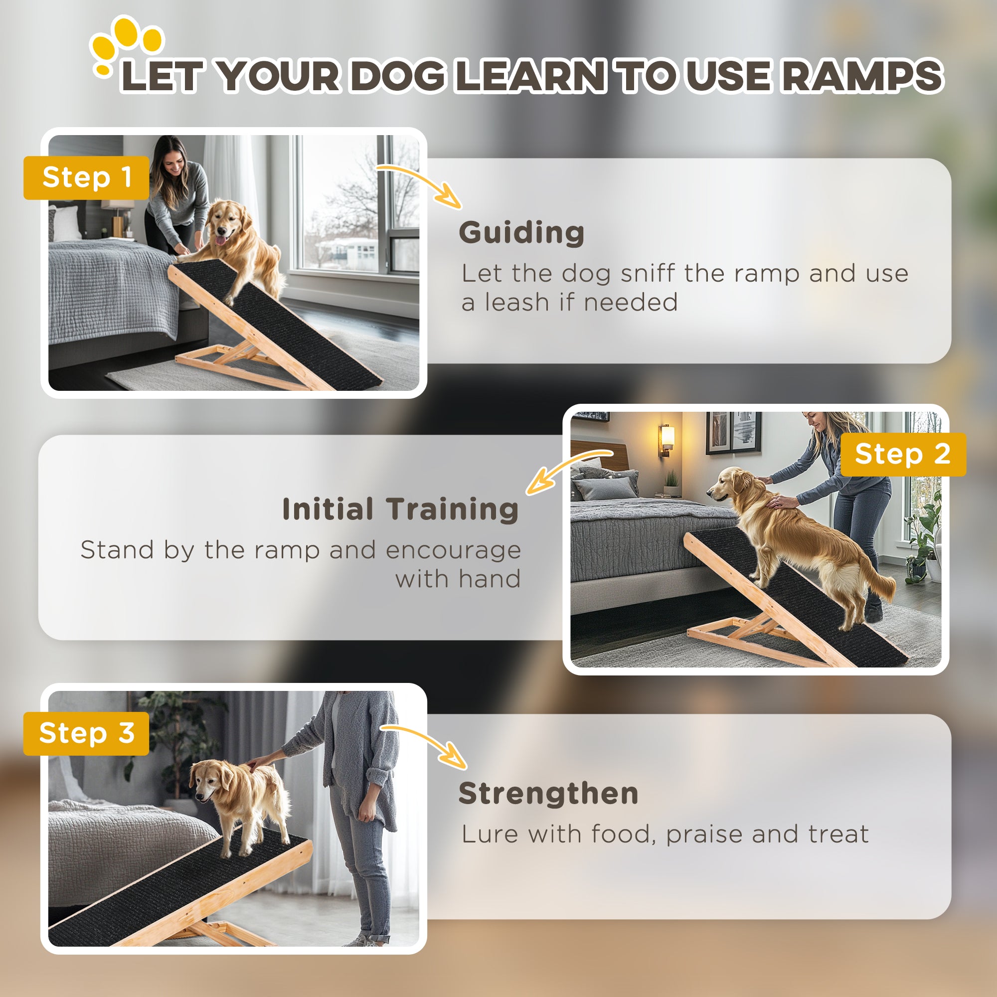 PawHut Dog Ramp, Foldable Pet Ramp with 4 Adjustable Heights, Non-Slip Finish for Medium and Large Dogs, Black