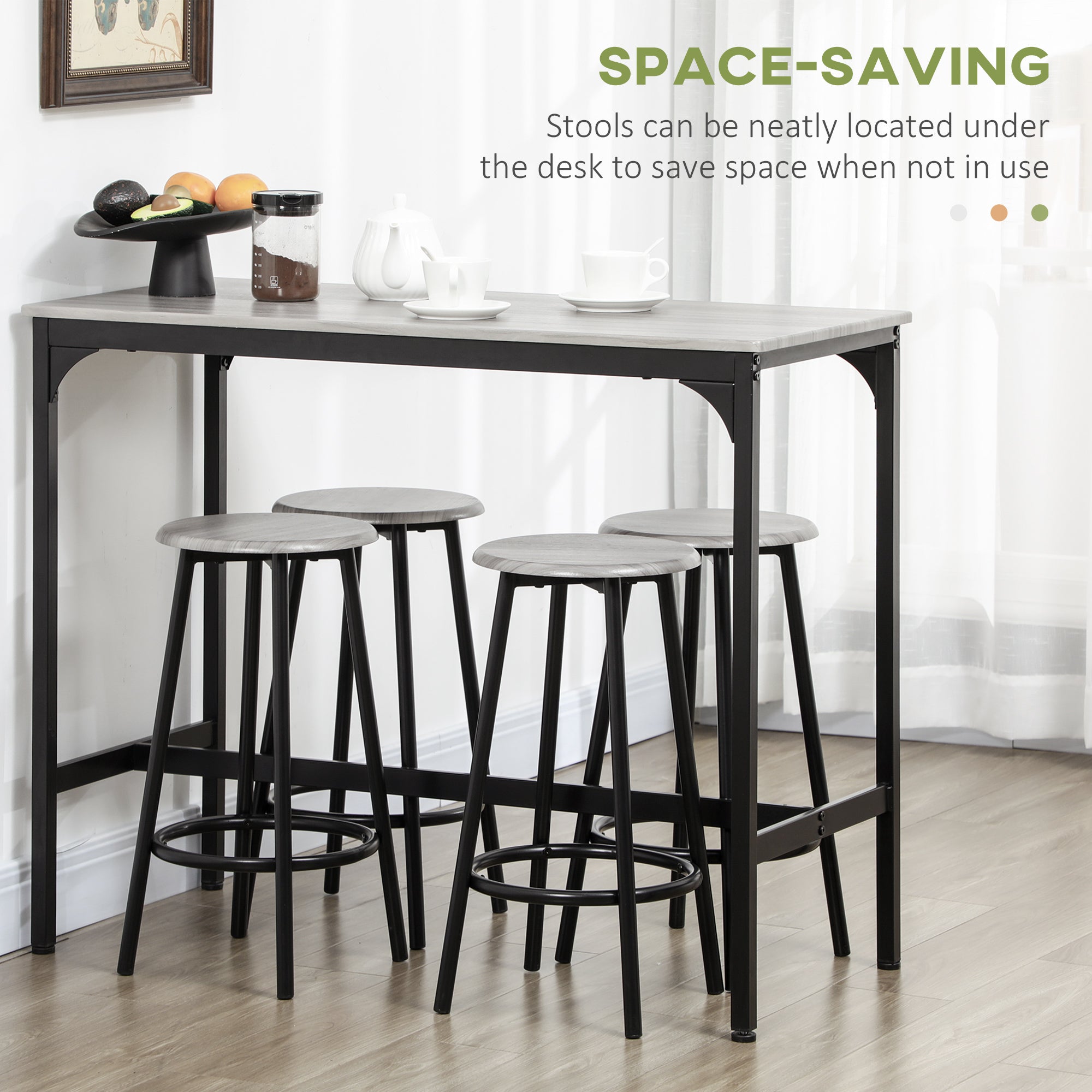 HOMCOM Five-Piece Industrial-Style Bar Table Set - Grey/Black - North Peak Garden Furniture
