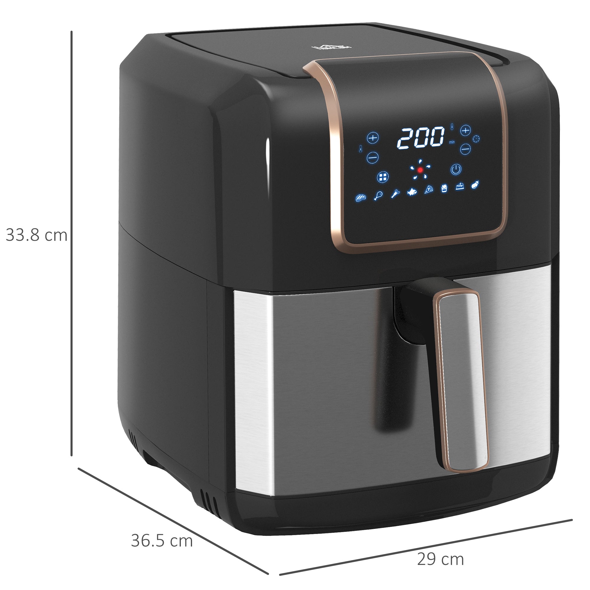 HOMCOM 6.5L Single Basket Air Fryer, 80-200°C Temperature, Black and Gold Tone - North Peak Garden Furniture