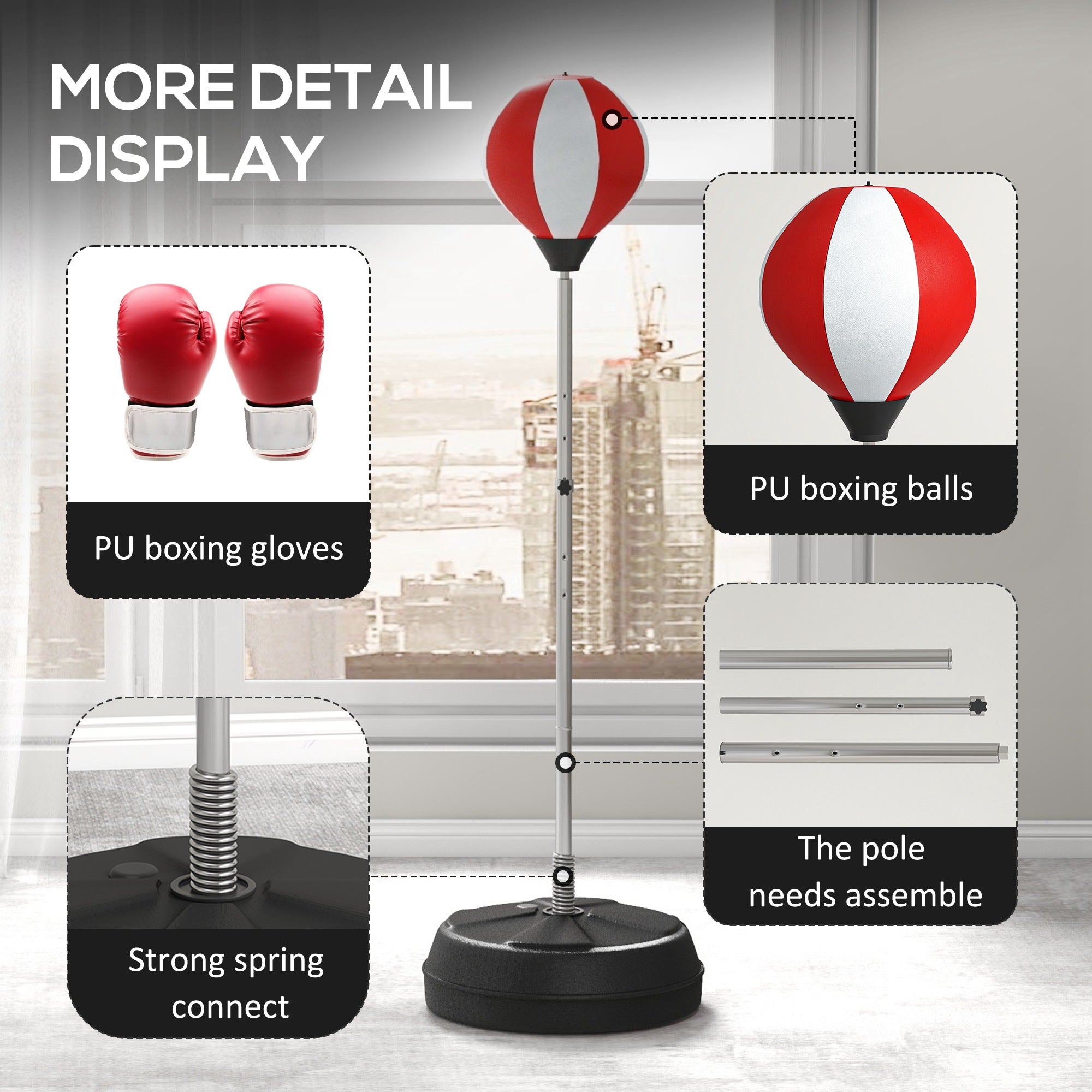 HOMCOM Punching Bag with Stand, Free Standing Boxing Set, Speed Bag with Speedball Adjustable Height from 126cm to 144cm for Teens, Red - North Peak Garden Furniture