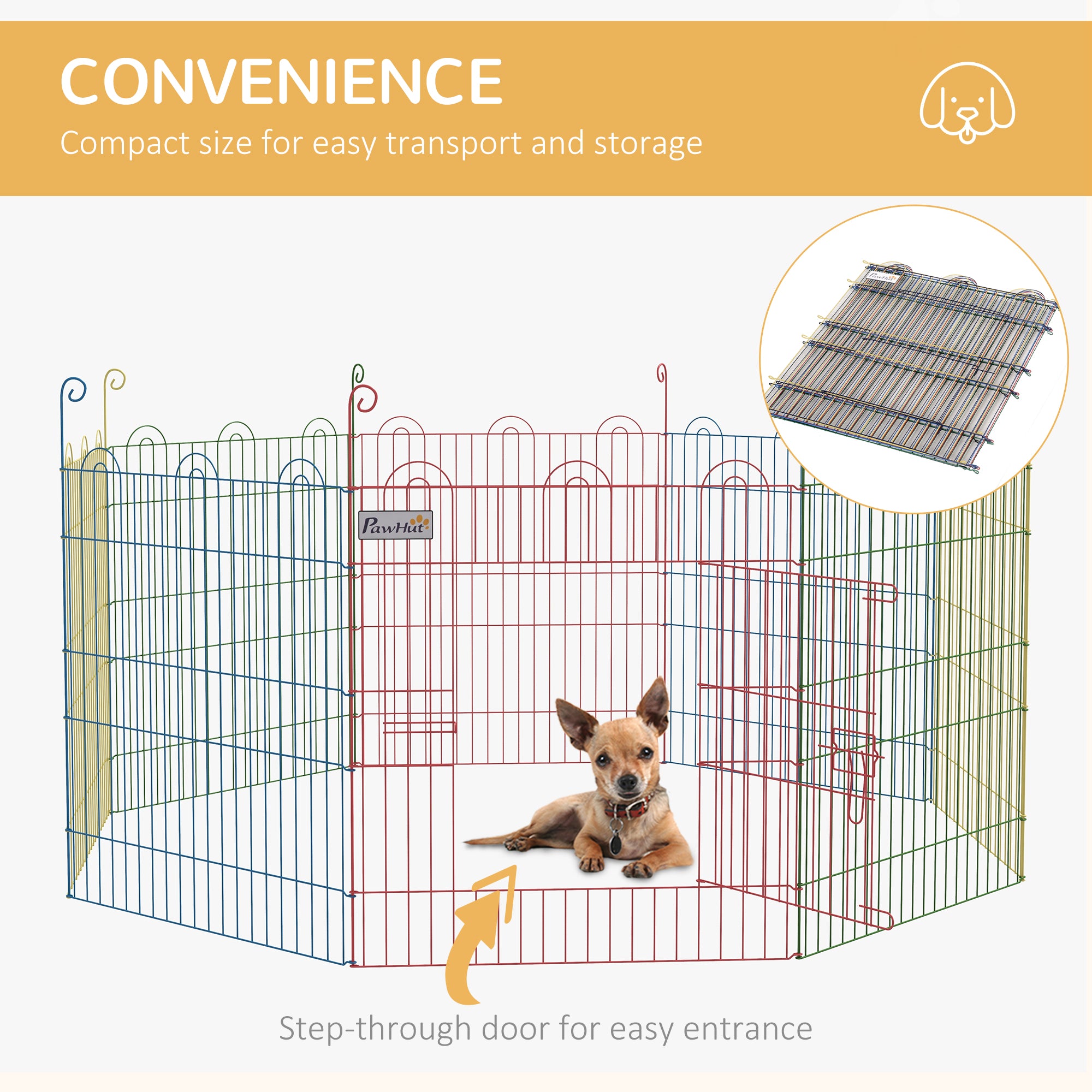 PawHut Pet Playpen Crate, with Eight Panels, Door, for Indoors and Outdoors, 60H x Φ156cm - North Peak Garden Furniture