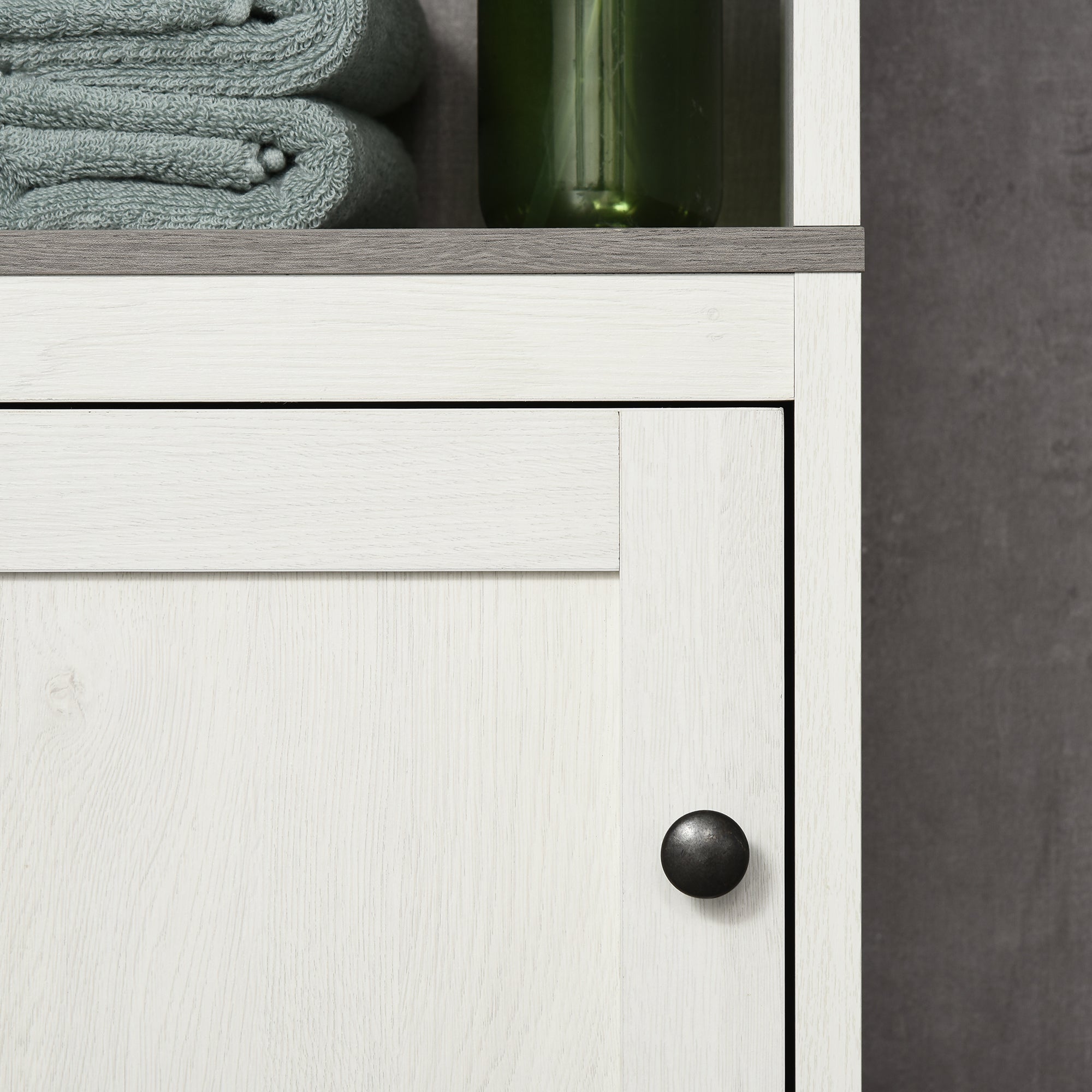 kleankin Tall Bathroom Storage Cabinet, Freestanding Tower Cabinet with 3 Open Shelves and Adjustable Shelf, Antique White - North Peak Garden Furniture