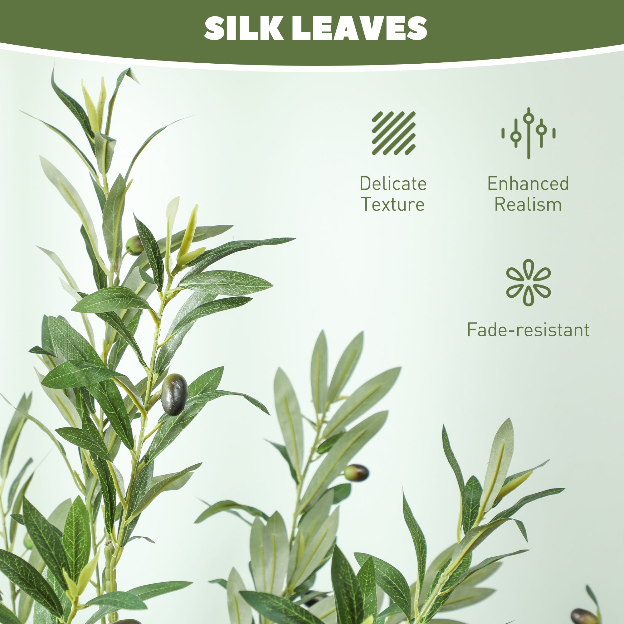 HOMCOM Set of 2 6ft/ 180cm Decorative Artificial Plant, Silk Olive Tree with 900 Leaves and 40 Olive Fruits in Pot, Fake Plant for Home, Office, Living Room, Indoor Decor - North Peak Garden Furniture
