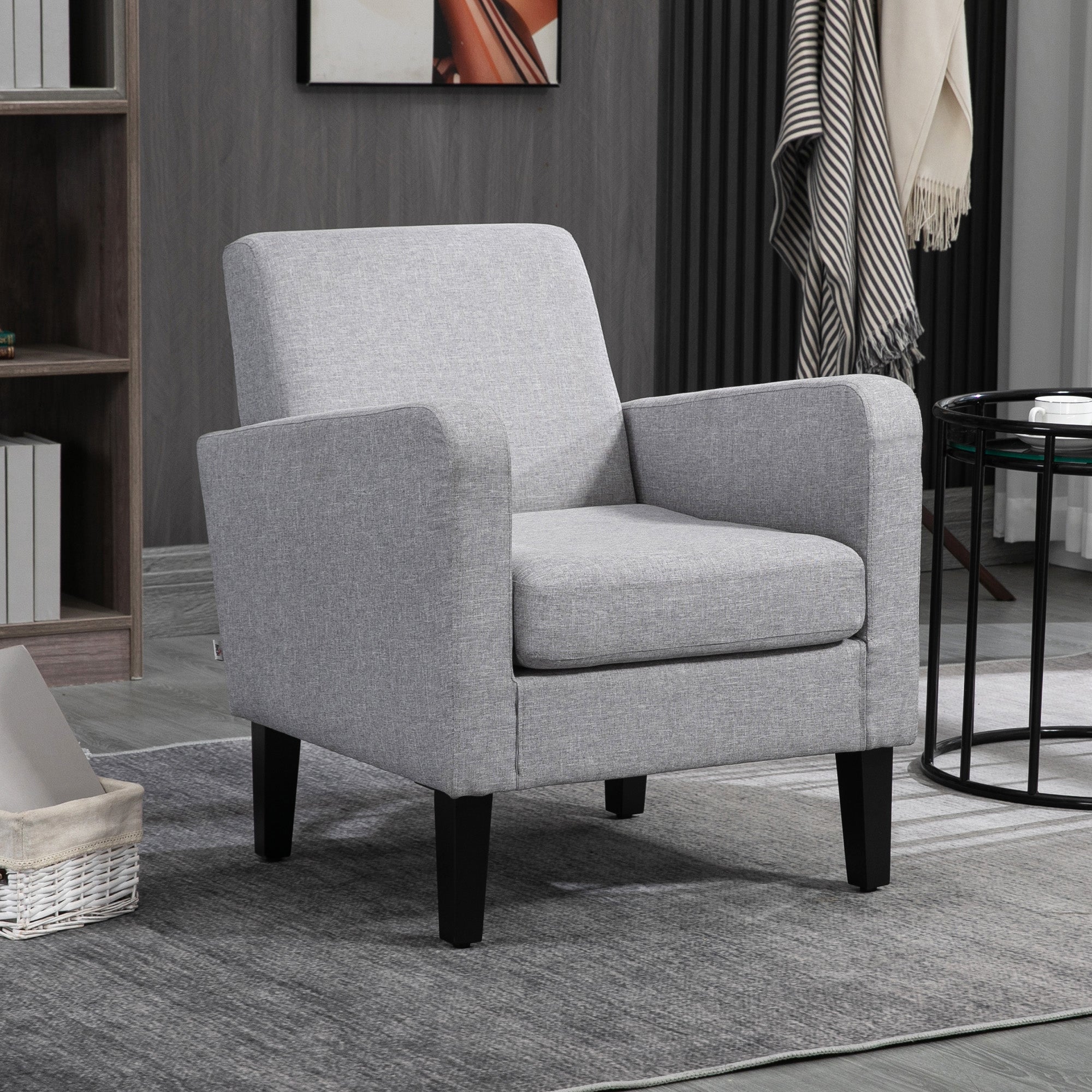 HOMCOM Linen-Look Boxy Armchair - Light Grey - North Peak Garden Furniture