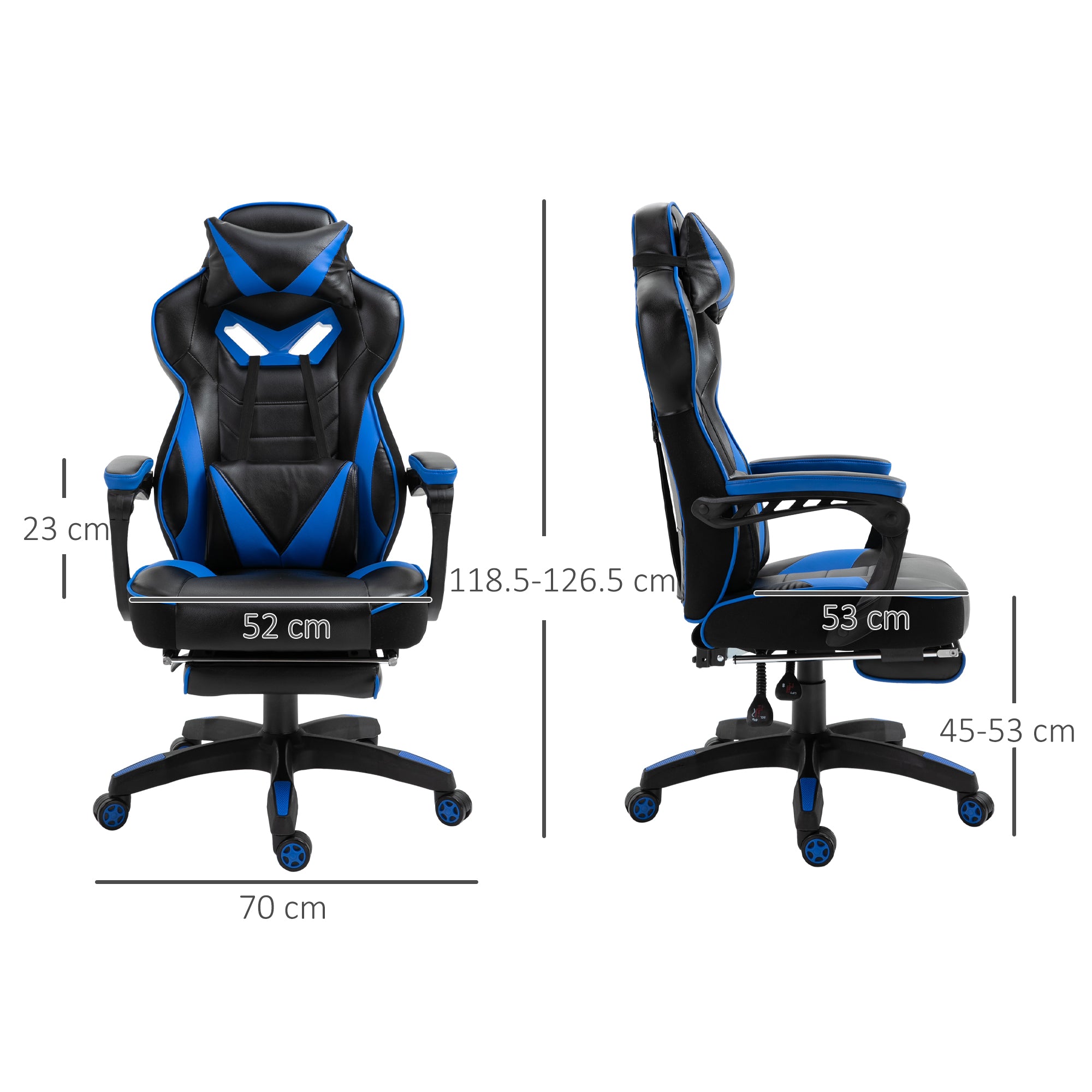 Vinsetto Faux Leather Reclining Gaming Chair, with Footrest - Blue/Black - North Peak Garden Furniture